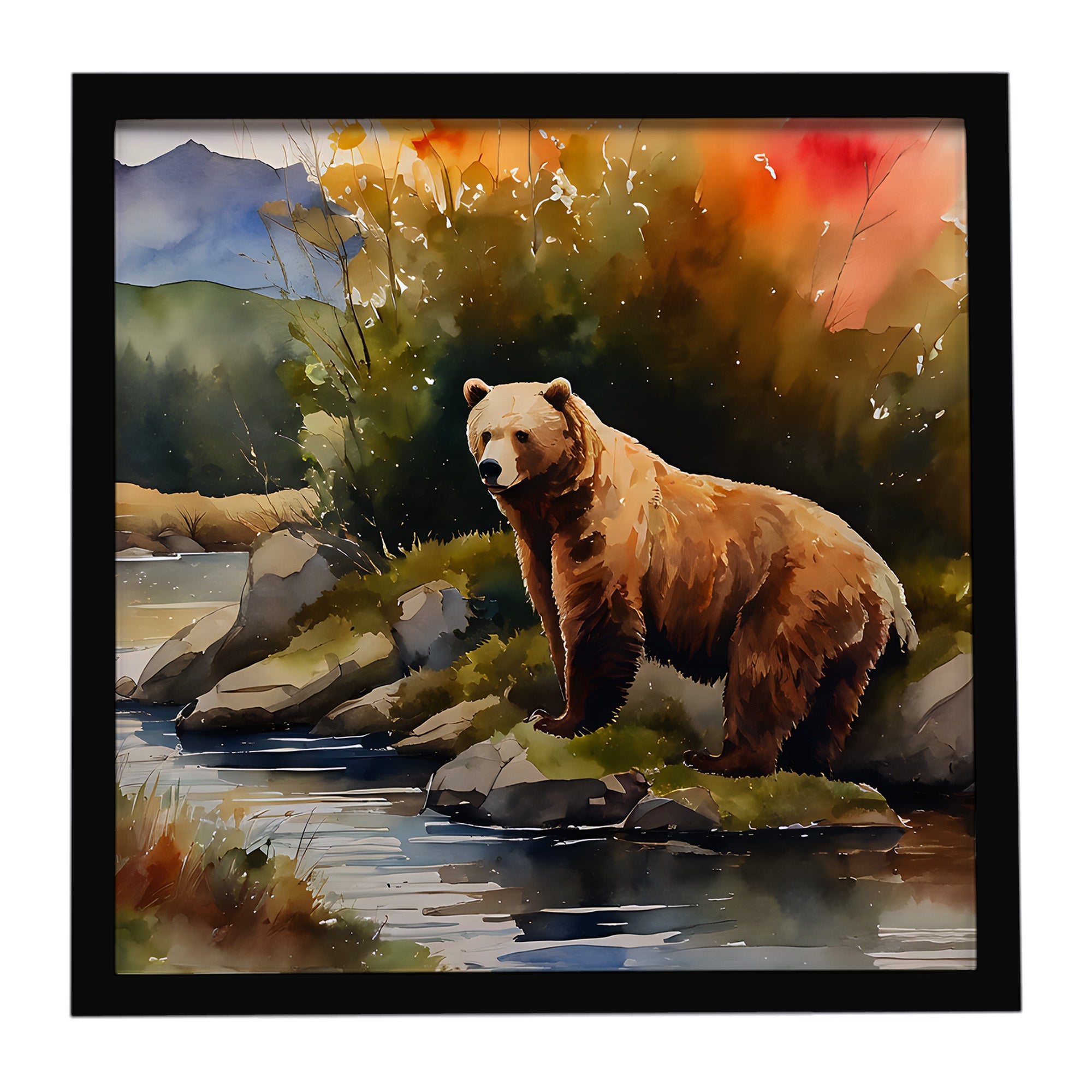 Kodiak Bear Framed Metal Print Bathroom, Kitchen, Office, Home Decor Wall Art Ready to Hang, Square, 8X8