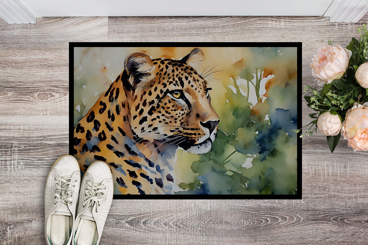 Leopard Doormat Indoor Outdoor 24H X 36W Front Door Mat Rugs for Entryway, Non Slip Washable Low Pile,