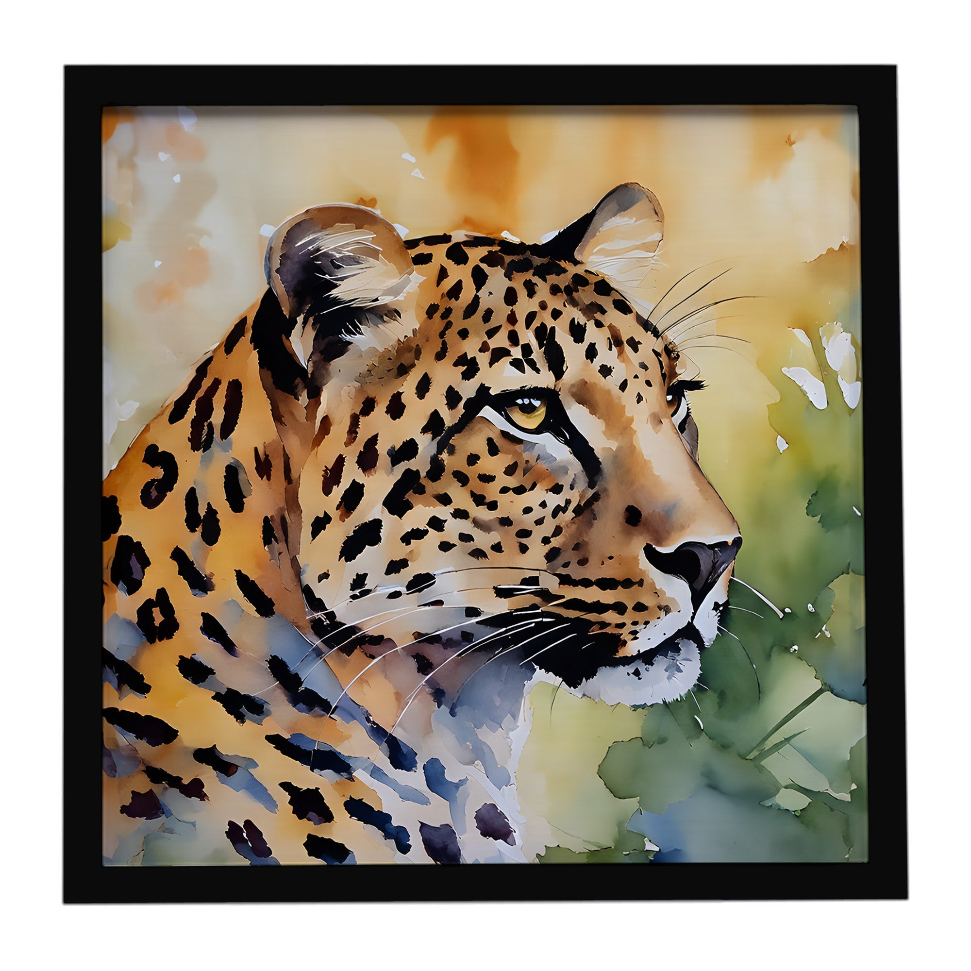 Leopard Framed Metal Print Bathroom, Kitchen, Office, Home Decor Wall Art Ready to Hang, Square, 8X8