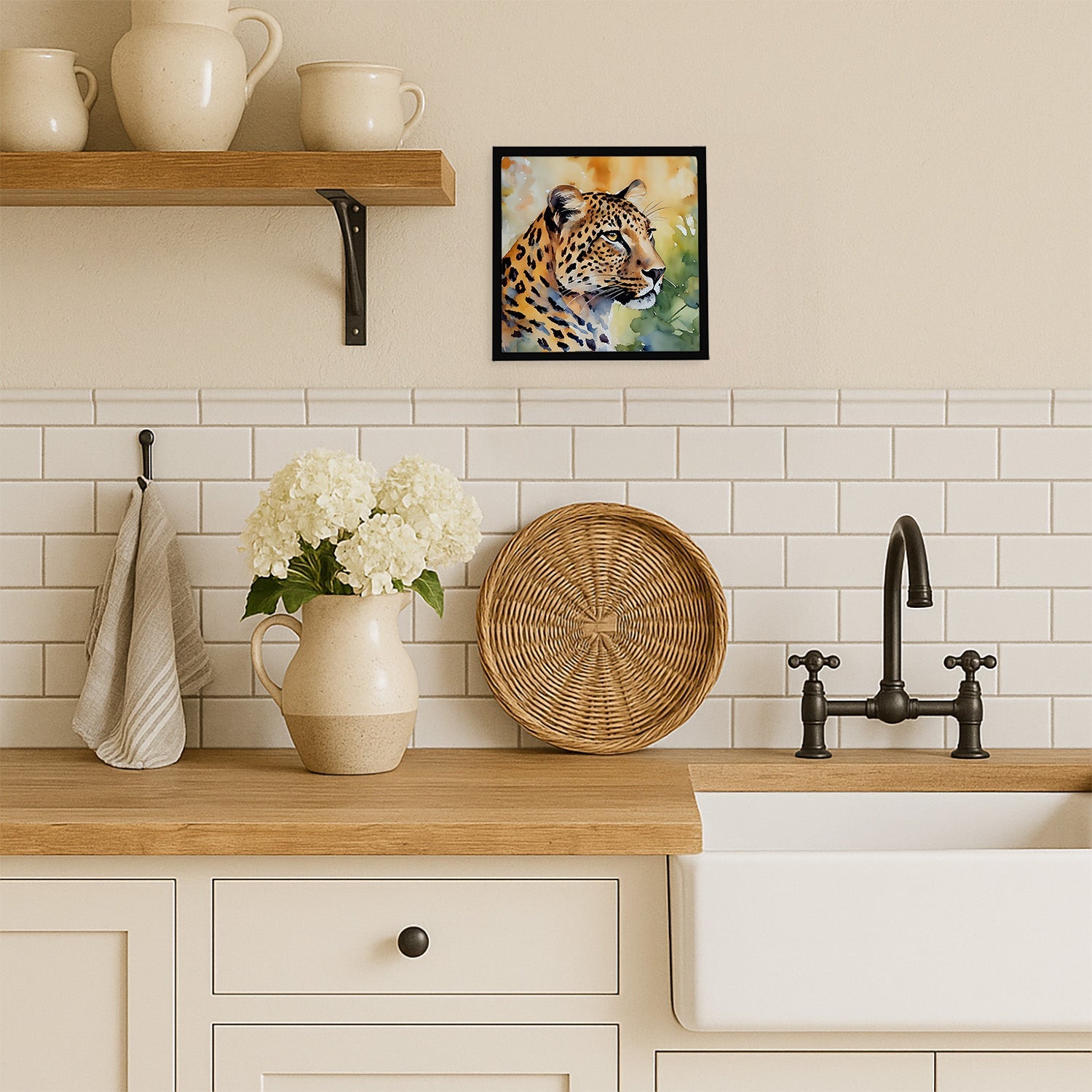 Leopard Framed Metal Print Bathroom, Kitchen, Office, Home Decor Wall Art Ready to Hang, Square, 8X8