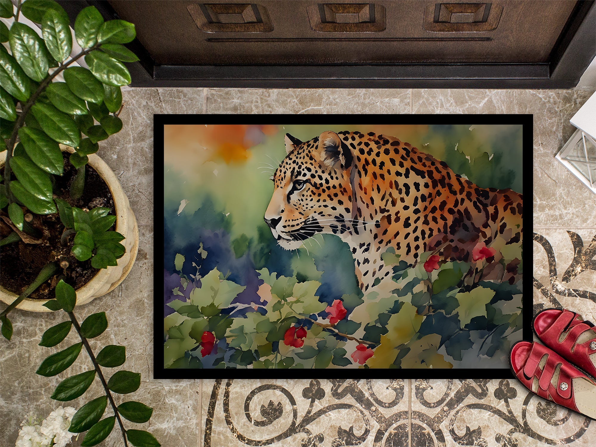 Leopard Doormat Indoor Outdoor 24H X 36W Front Door Mat Rugs for Entryway, Non Slip Washable Low Pile,