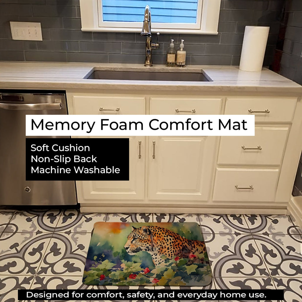 Leopard Memory Foam Kitchen Mat Machine Washable Anti-Fatigue Cushion Comfort Bath or Kitchen Rug
