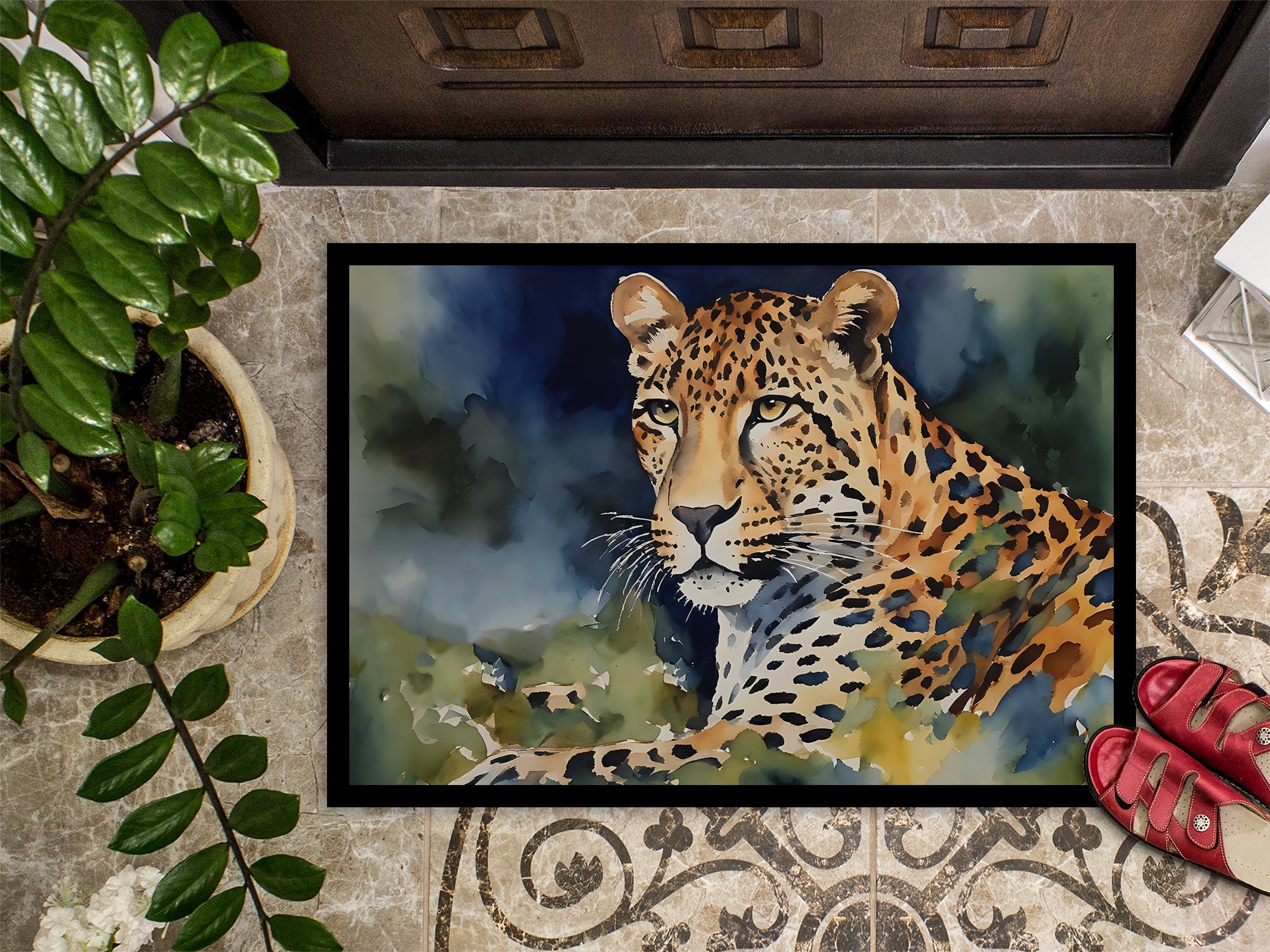 Leopard Doormat Indoor Outdoor 24H X 36W Front Door Mat Rugs for Entryway, Non Slip Washable Low Pile,