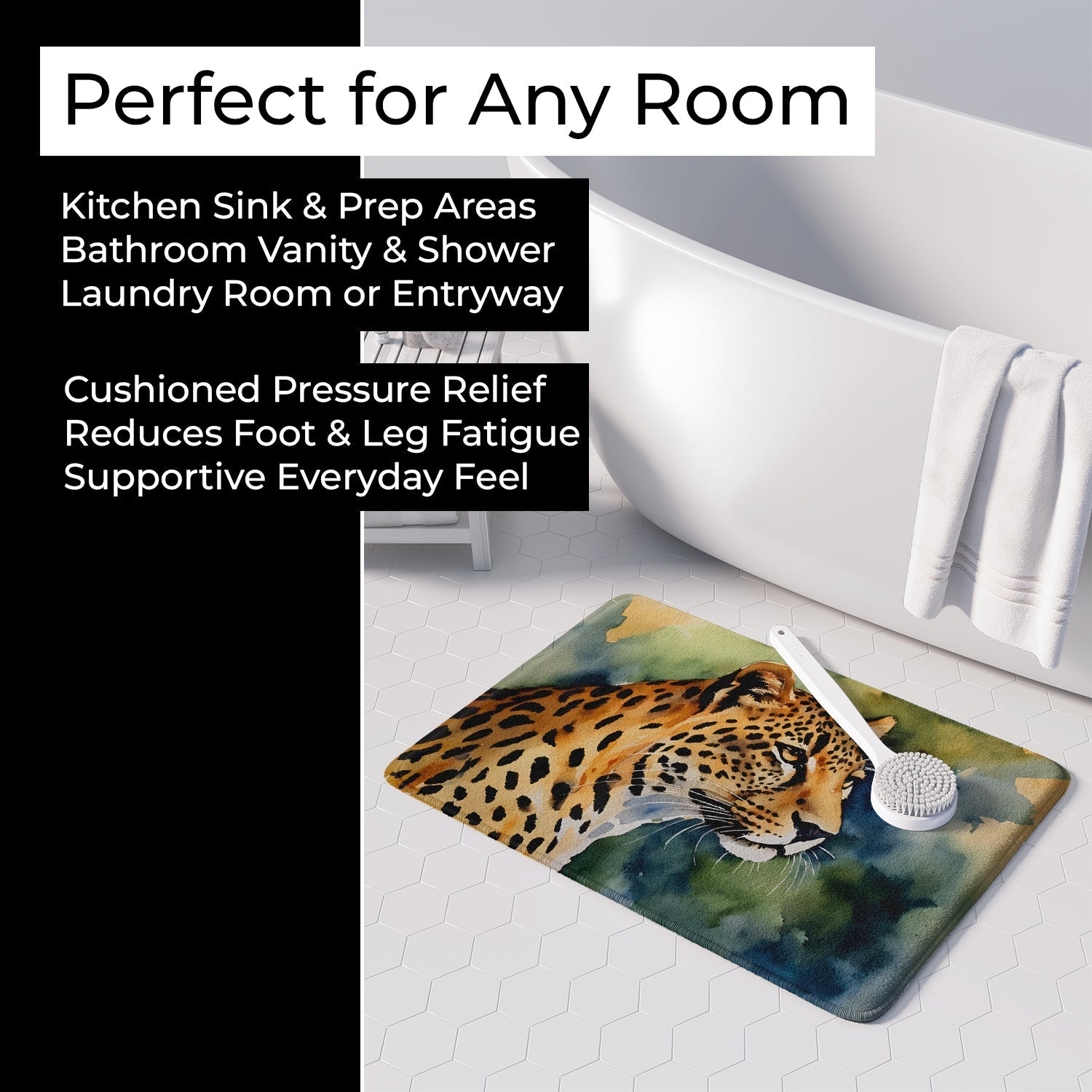 Leopard Memory Foam Kitchen Mat Machine Washable Anti-Fatigue Cushion Comfort Bath or Kitchen Rug
