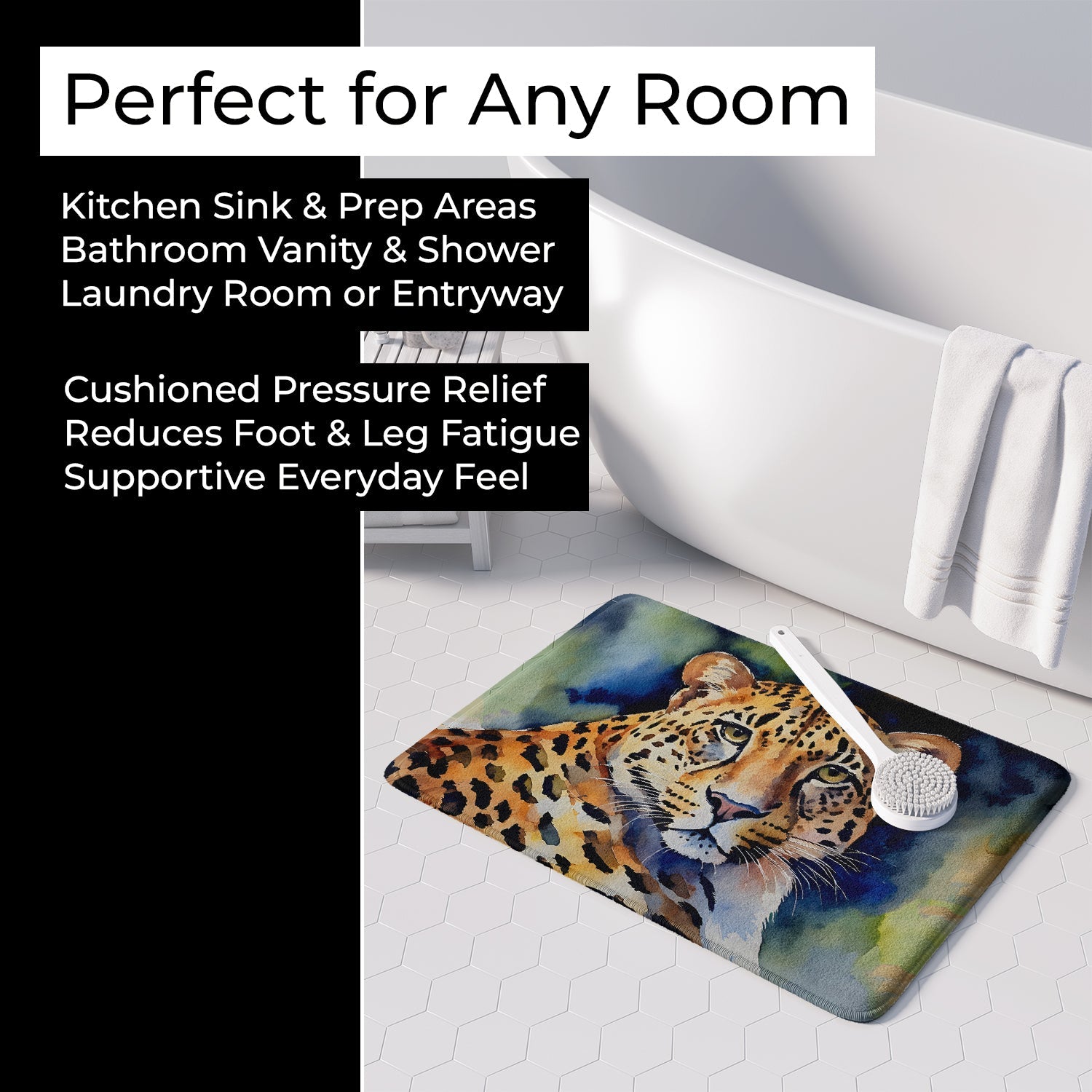 Leopard Memory Foam Kitchen Mat Machine Washable Anti-Fatigue Cushion Comfort Bath or Kitchen Rug