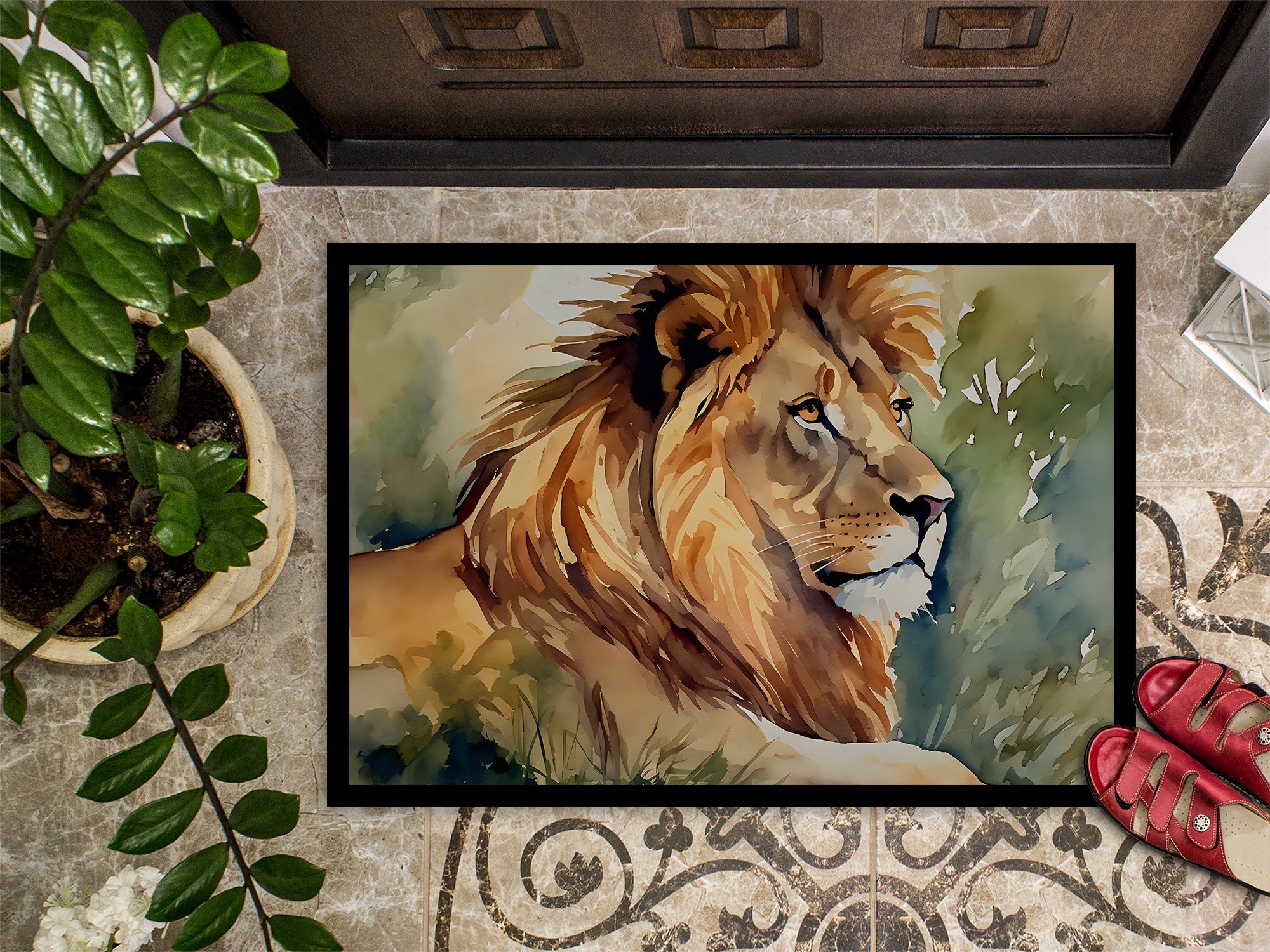 Lion Doormat Indoor Outdoor 24H X 36W Front Door Mat Rugs for Entryway, Non Slip Washable Low Pile,