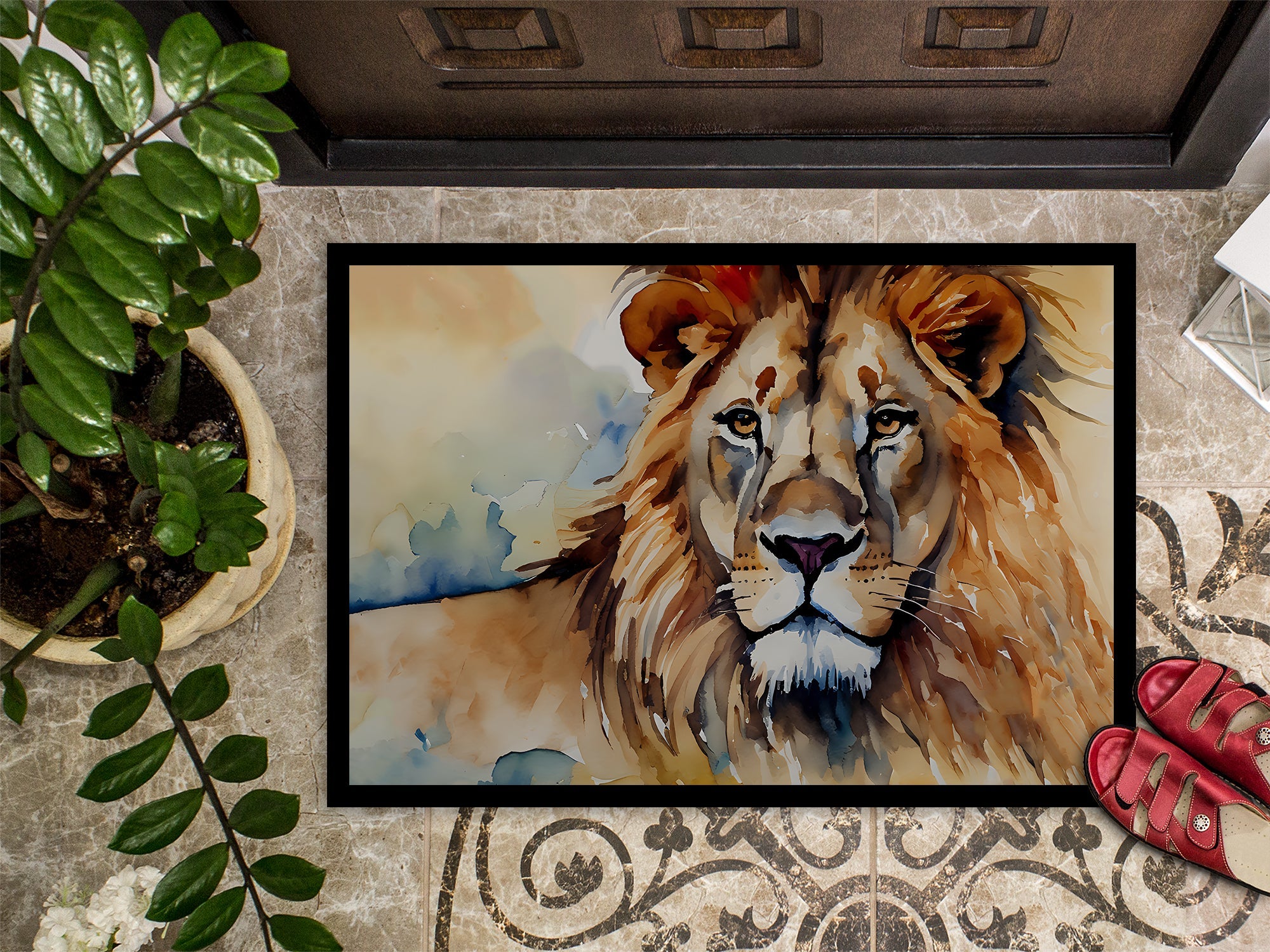 Lion Doormat Indoor Outdoor 24H X 36W Front Door Mat Rugs for Entryway, Non Slip Washable Low Pile,