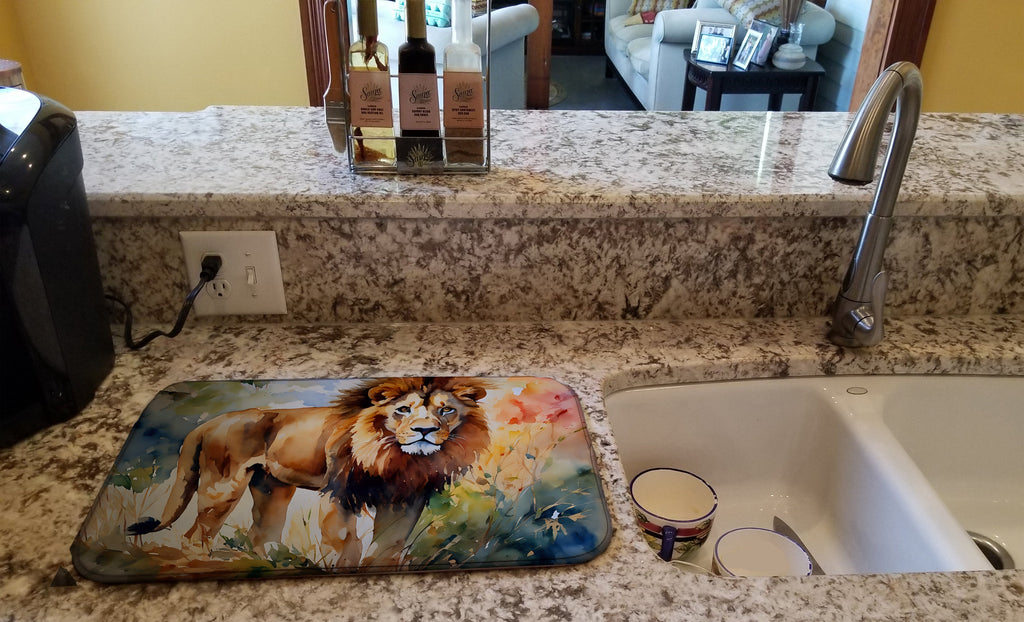 Lion Dish Drying Mat Absorbent Dish Drying Mat Pad for Kitchen Counter Dish Drainer Mat for Countertop, 14 x 21", Multicolor