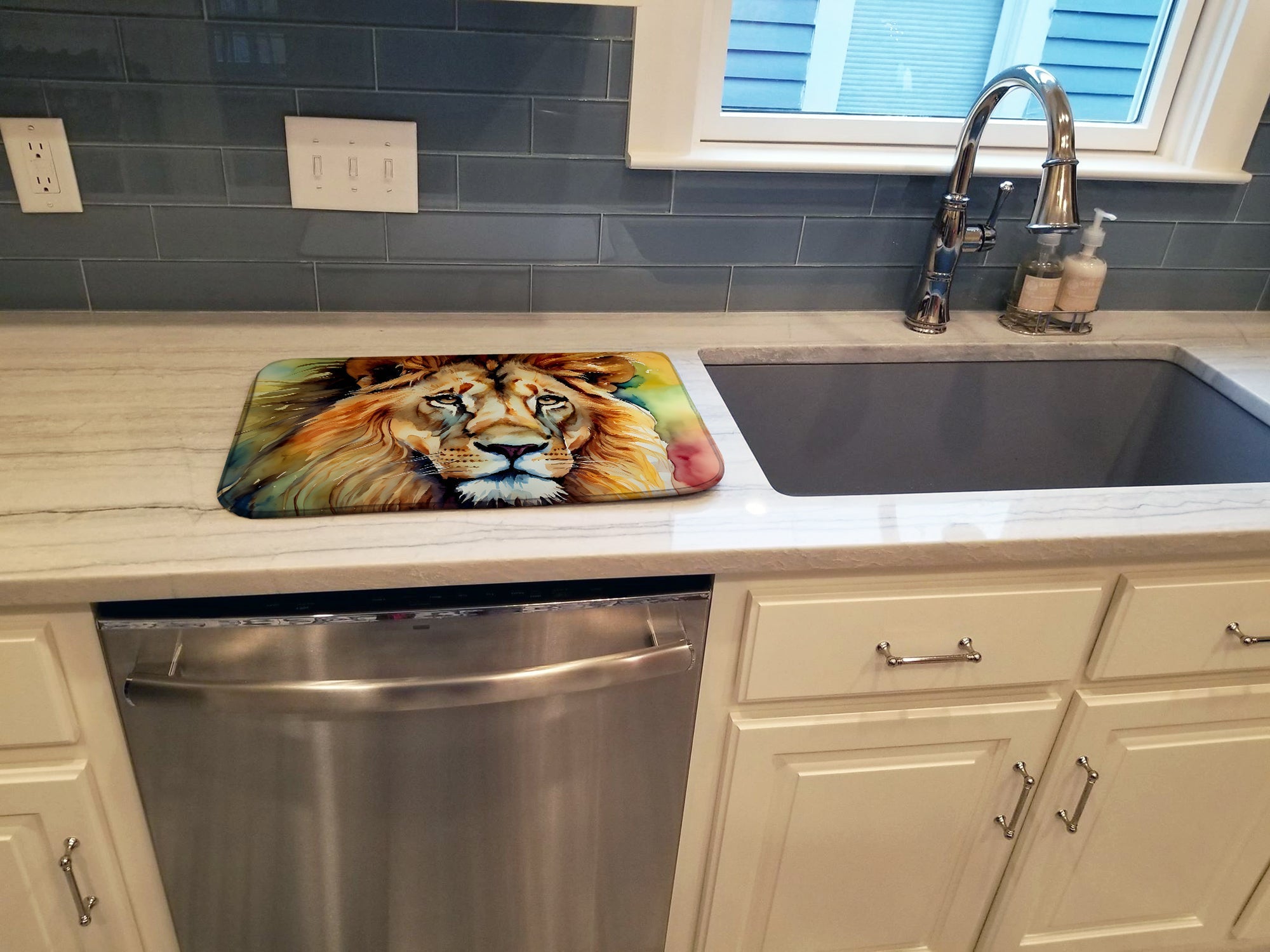 Lion Dish Drying Mat Absorbent Dish Drying Mat Pad for Kitchen Counter Dish Drainer Mat for Countertop, 14 x 21", Multicolor
