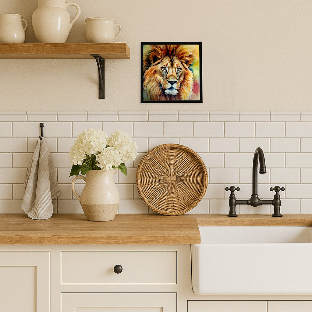 Lion Framed Metal Print Bathroom, Kitchen, Office, Home Decor Wall Art Ready to Hang, Square, 8X8