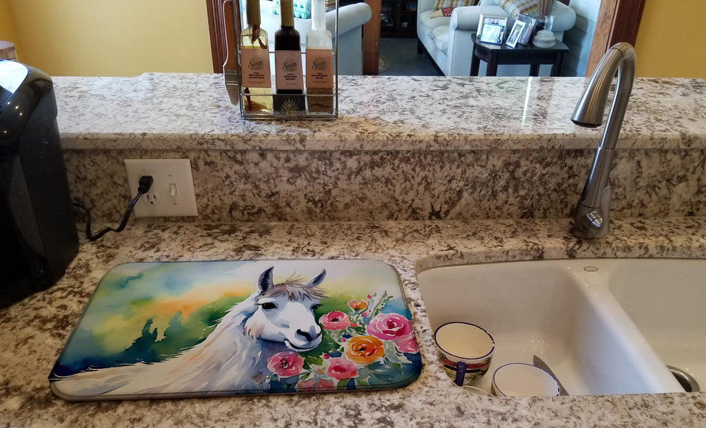 Llama Dish Drying Mat Absorbent Dish Drying Mat Pad for Kitchen Counter Dish Drainer Mat for Countertop, 14 x 21", Multicolor