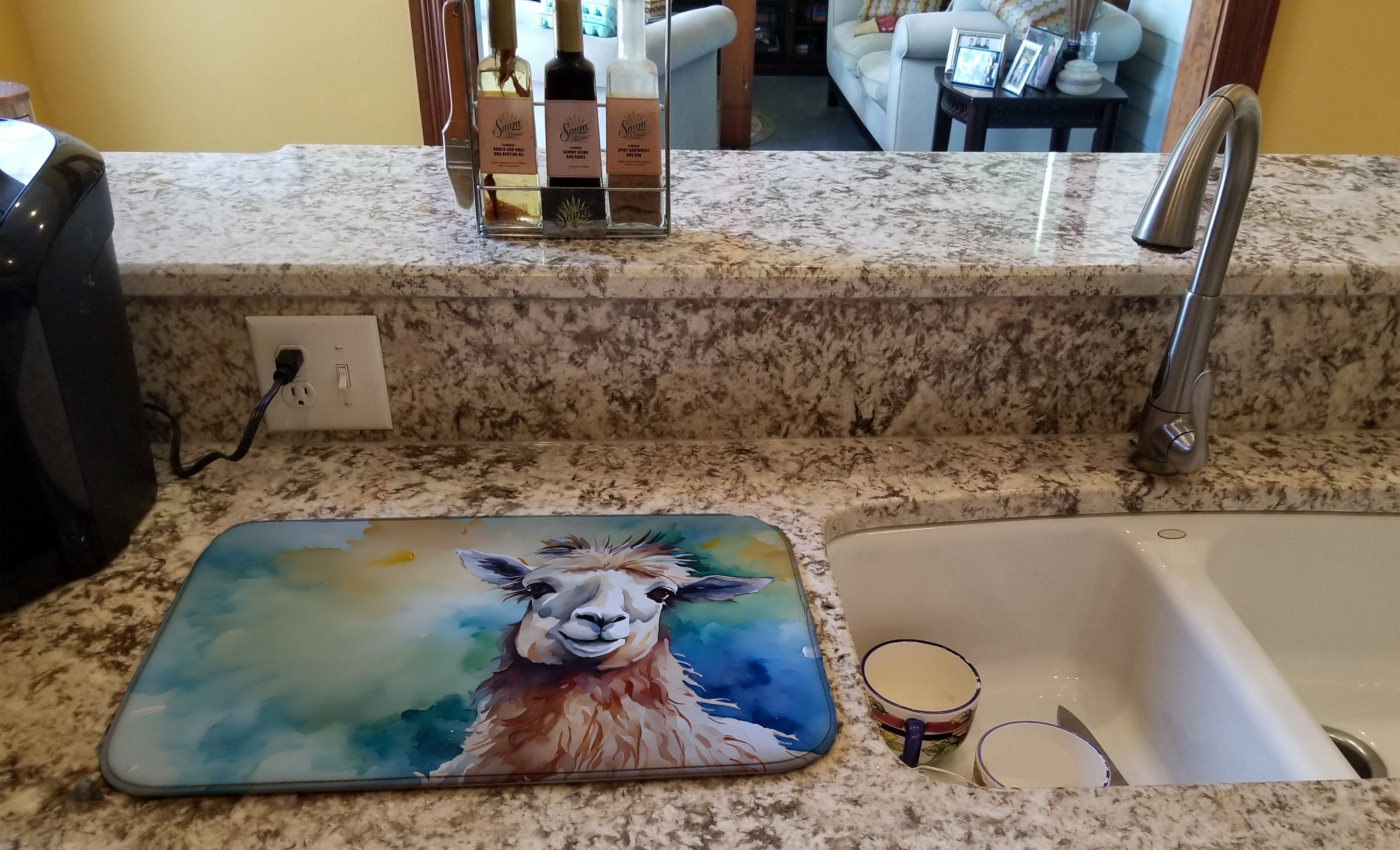 Llama Dish Drying Mat Absorbent Dish Drying Mat Pad for Kitchen Counter Dish Drainer Mat for Countertop, 14 x 21", Multicolor
