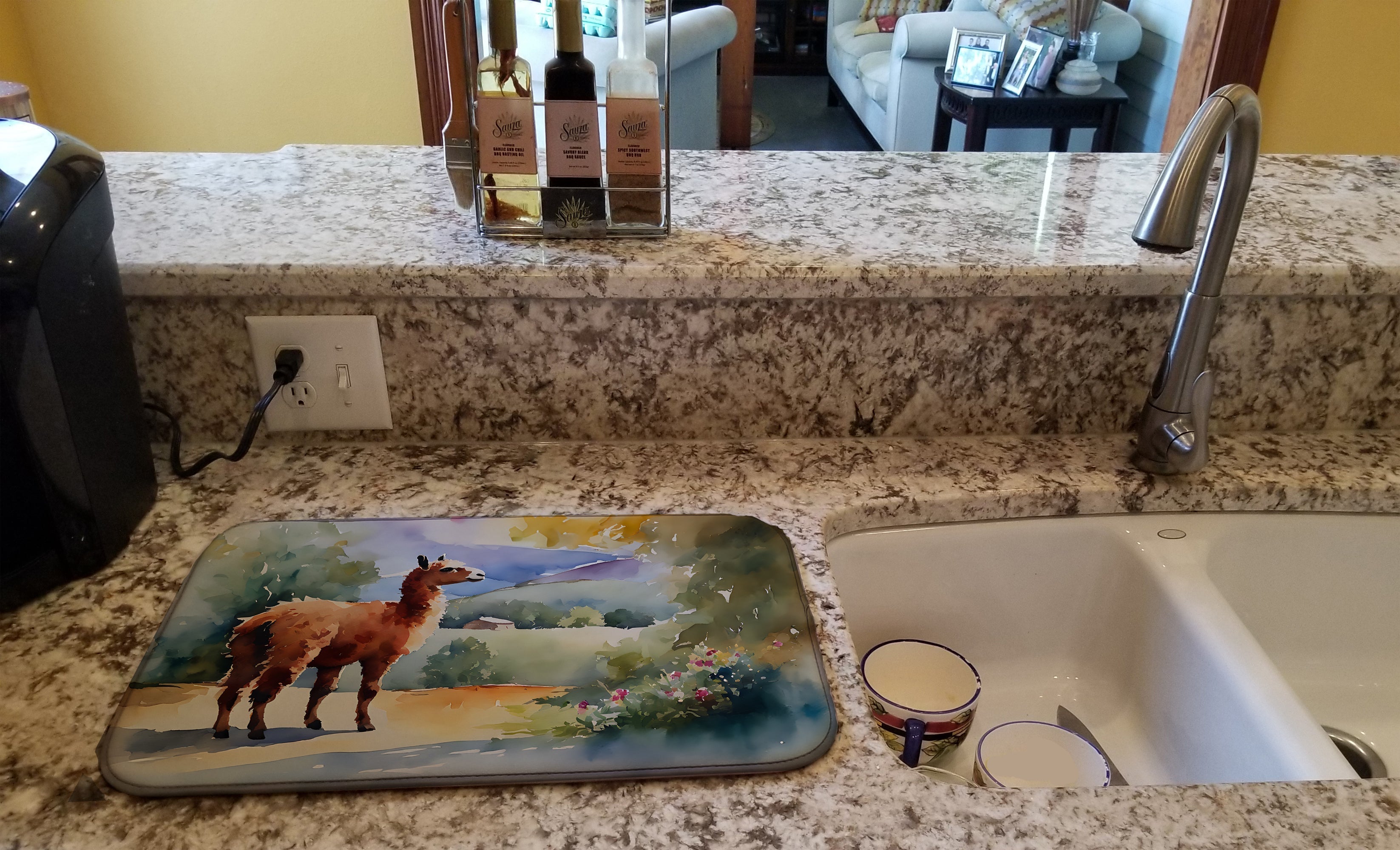 Llama Dish Drying Mat Absorbent Dish Drying Mat Pad for Kitchen Counter Dish Drainer Mat for Countertop, 14 x 21", Multicolor