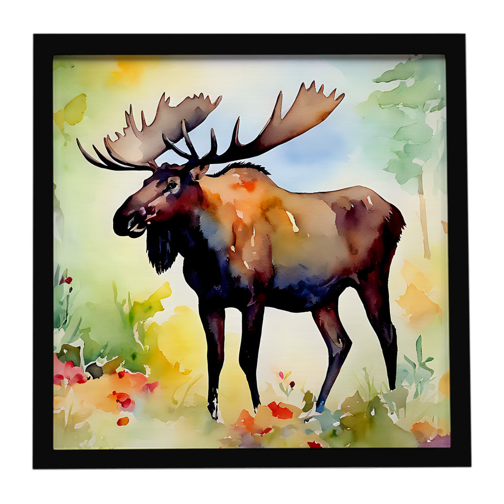 Moose Framed Metal Print Bathroom, Kitchen, Office, Home Decor Wall Art Ready to Hang, Square, 8X8