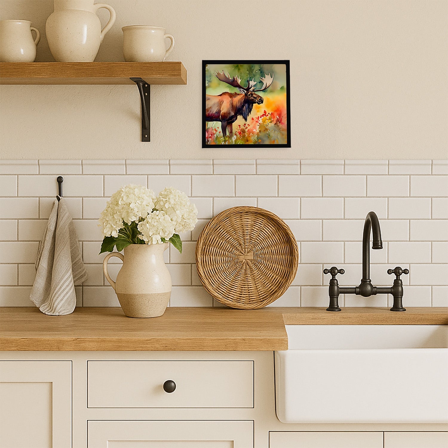 Moose Framed Metal Print Bathroom, Kitchen, Office, Home Decor Wall Art Ready to Hang, Square, 8X8