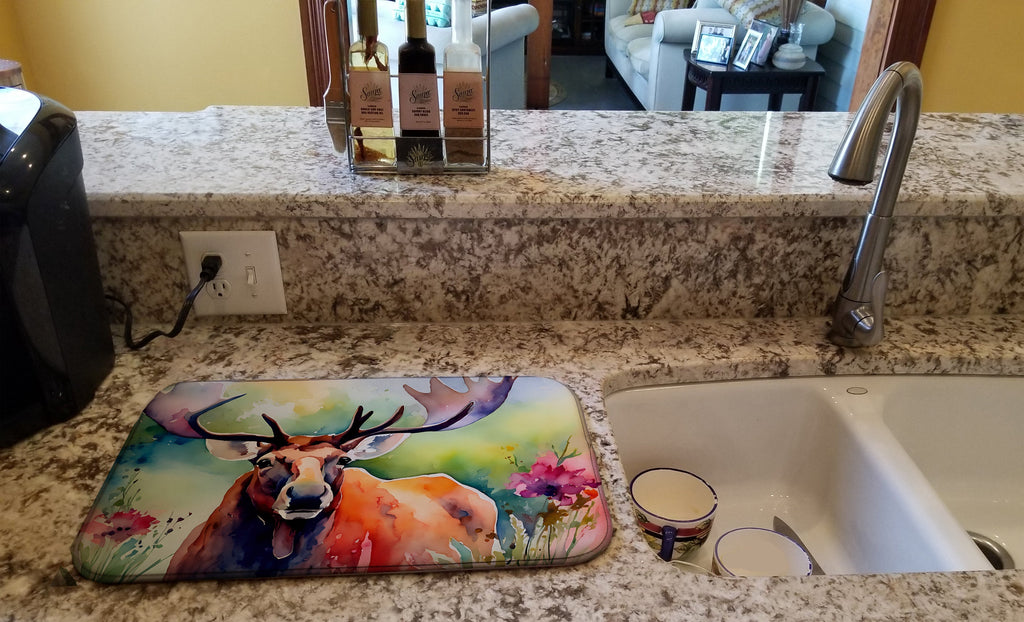 Moose Dish Drying Mat Absorbent Dish Drying Mat Pad for Kitchen Counter Dish Drainer Mat for Countertop, 14 x 21", Multicolor