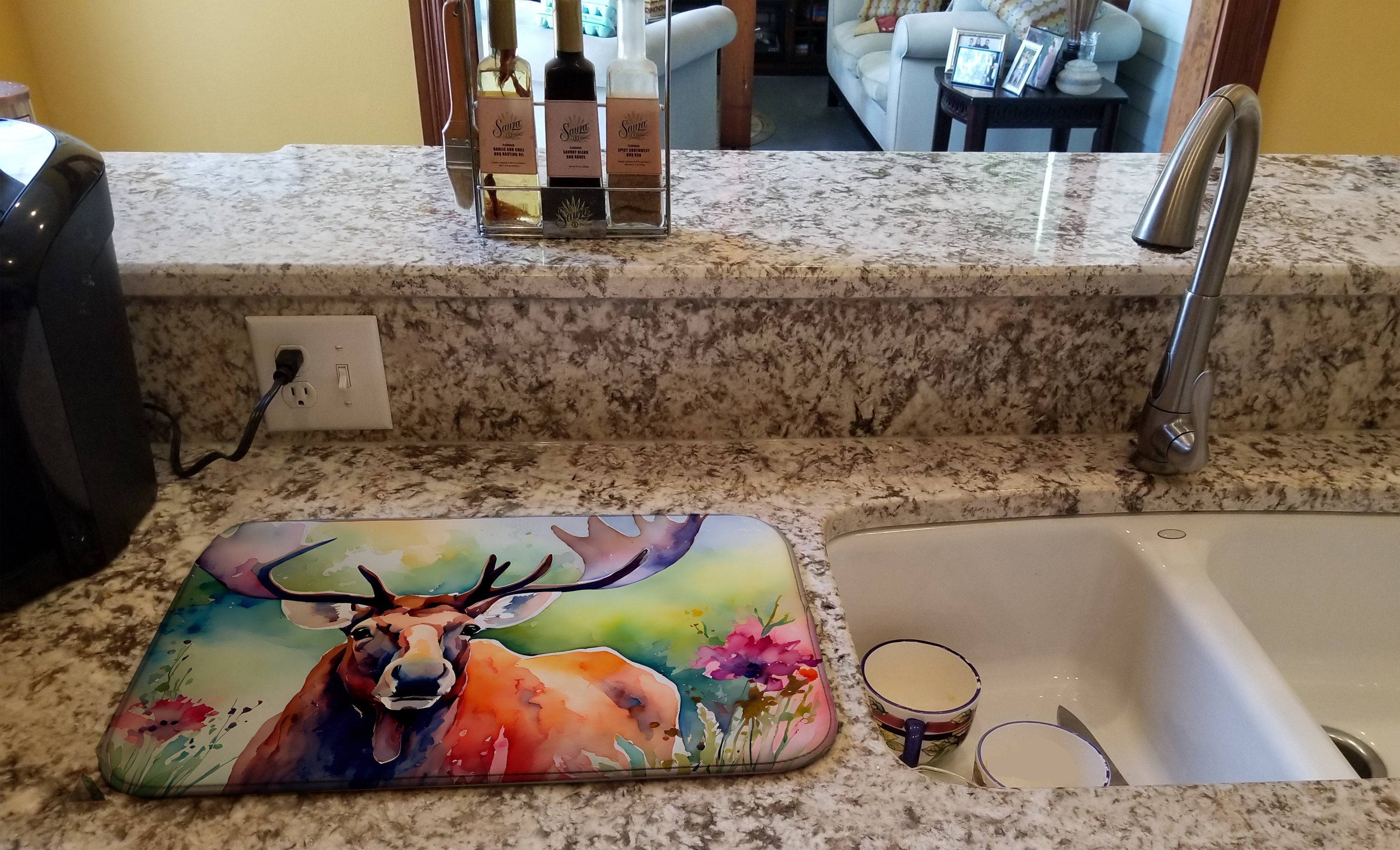 Moose Dish Drying Mat Absorbent Dish Drying Mat Pad for Kitchen Counter Dish Drainer Mat for Countertop, 14 x 21", Multicolor