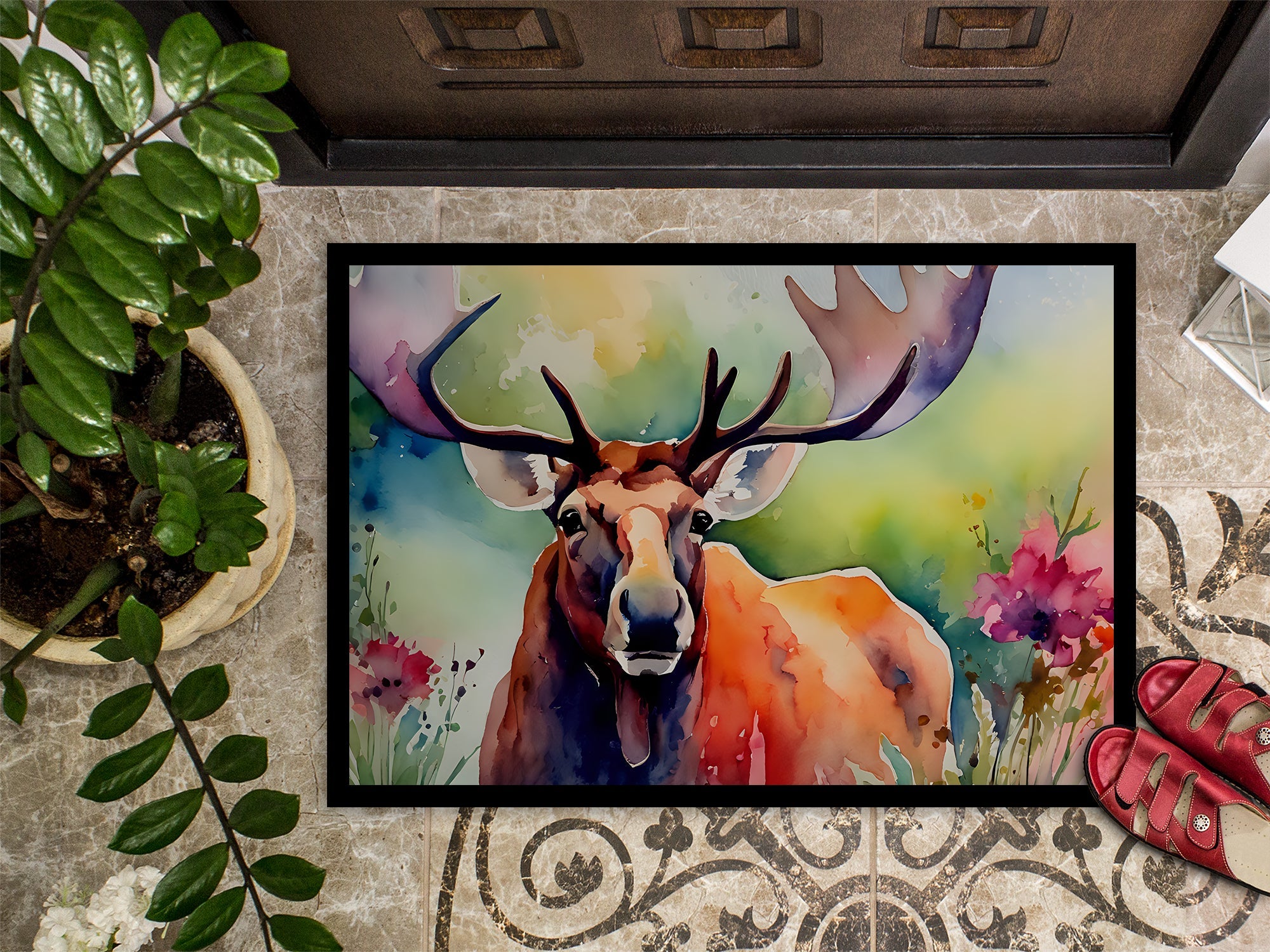 Moose Doormat Indoor Outdoor 24H X 36W Front Door Mat Rugs for Entryway, Non Slip Washable Low Pile,