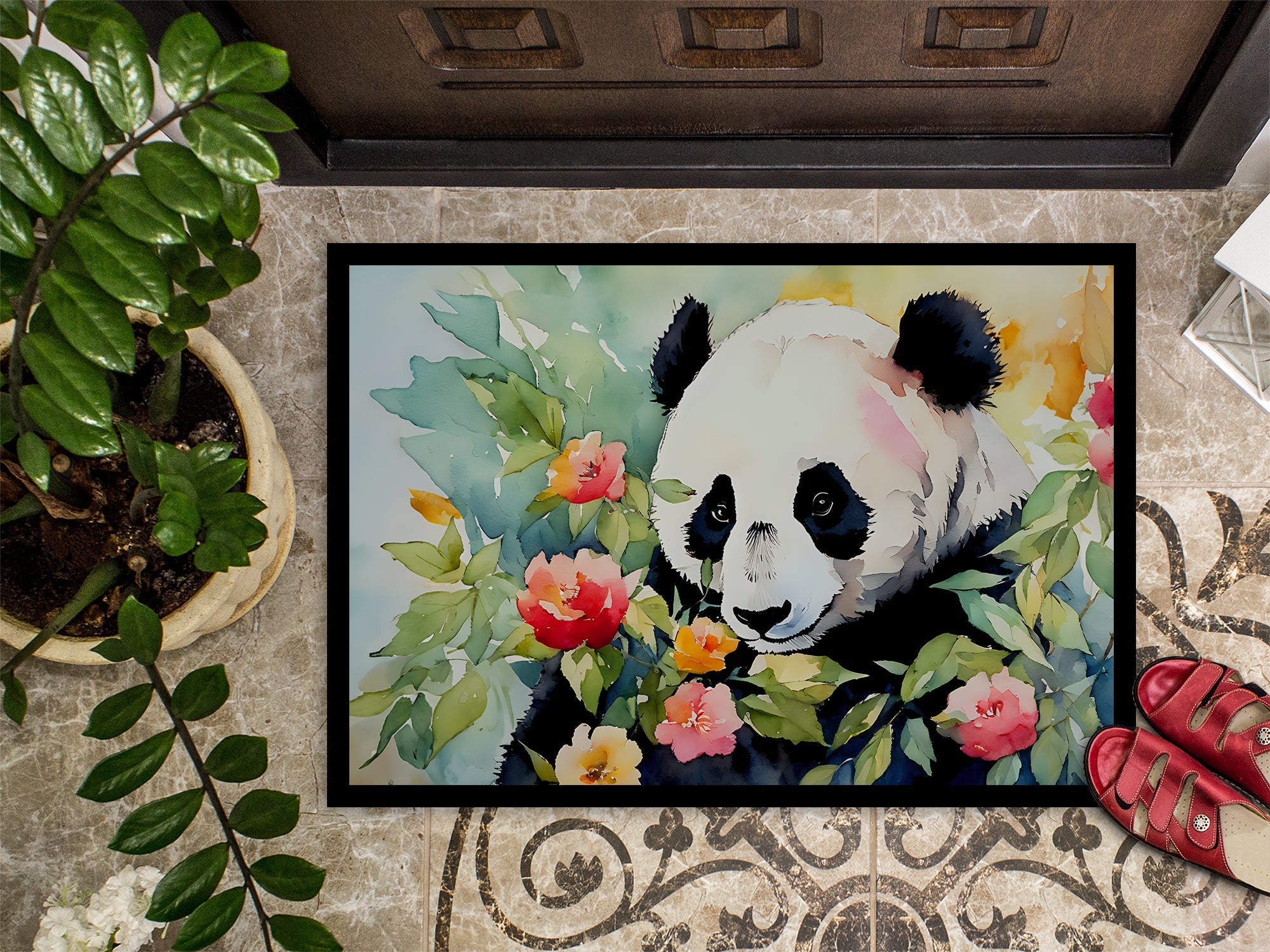 Panda Doormat Indoor Outdoor 24H X 36W Front Door Mat Rugs for Entryway, Non Slip Washable Low Pile,