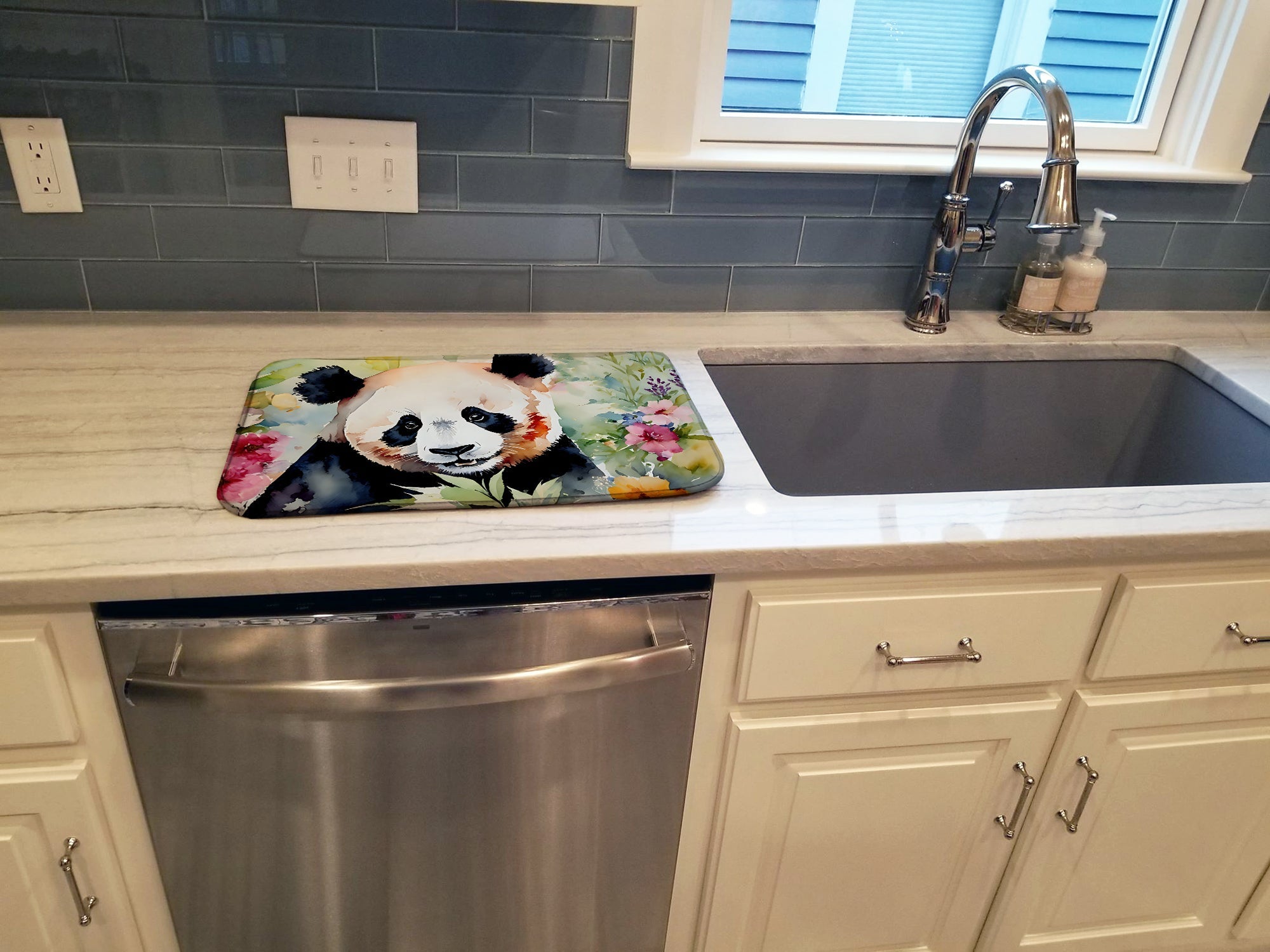Panda Dish Drying Mat Absorbent Dish Drying Mat Pad for Kitchen Counter Dish Drainer Mat for Countertop, 14 x 21", Multicolor