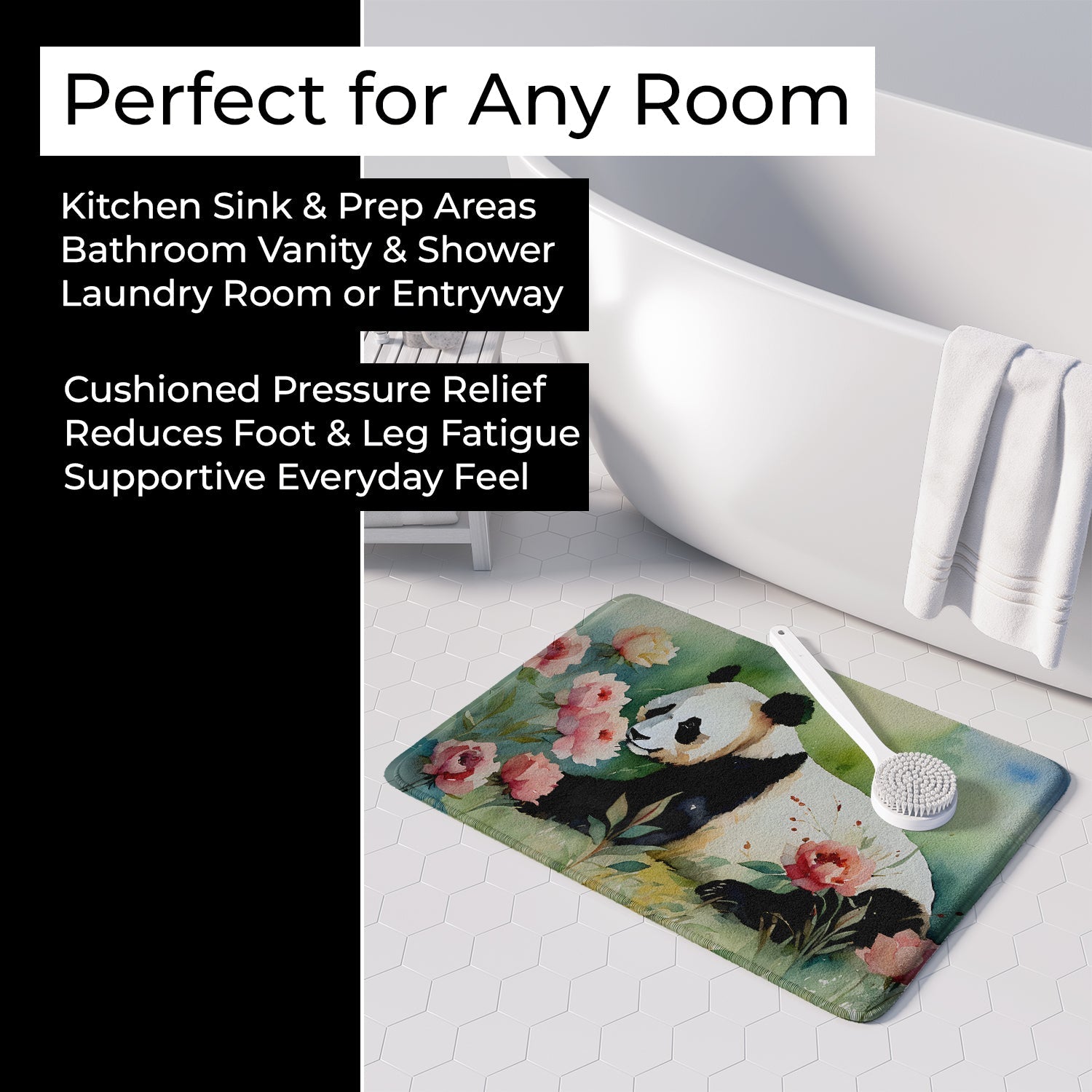 Panda Memory Foam Kitchen Mat Machine Washable Anti-Fatigue Cushion Comfort Bath or Kitchen Rug