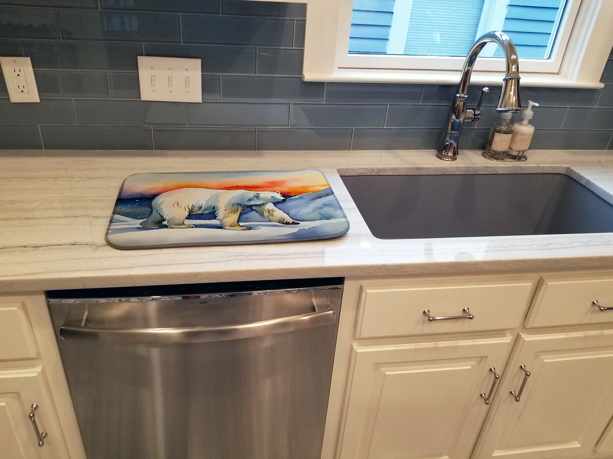 Polar Bear Dish Drying Mat Absorbent Dish Drying Mat Pad for Kitchen Counter Dish Drainer Mat for Countertop, 14 x 21", Multicolor