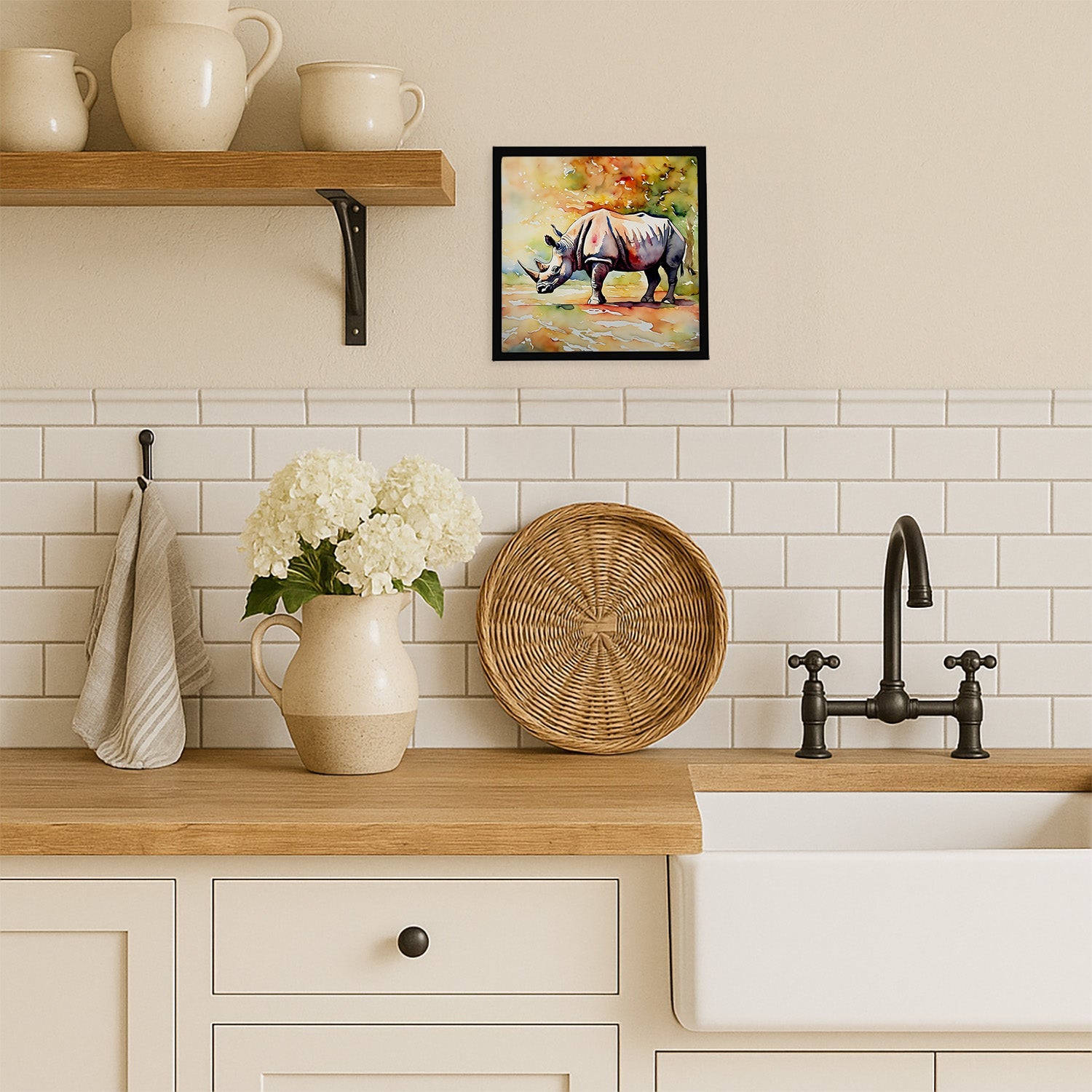 Rhinoceros Framed Metal Print Bathroom, Kitchen, Office, Home Decor Wall Art Ready to Hang, Square, 8X8