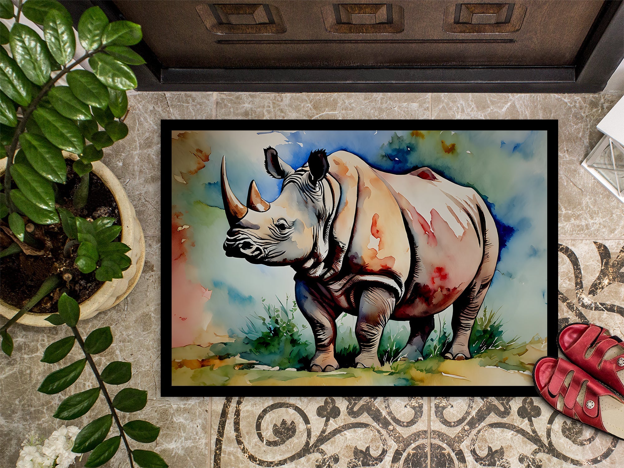 Rhinoceros Doormat Indoor Outdoor 24H X 36W Front Door Mat Rugs for Entryway, Non Slip Washable Low Pile,