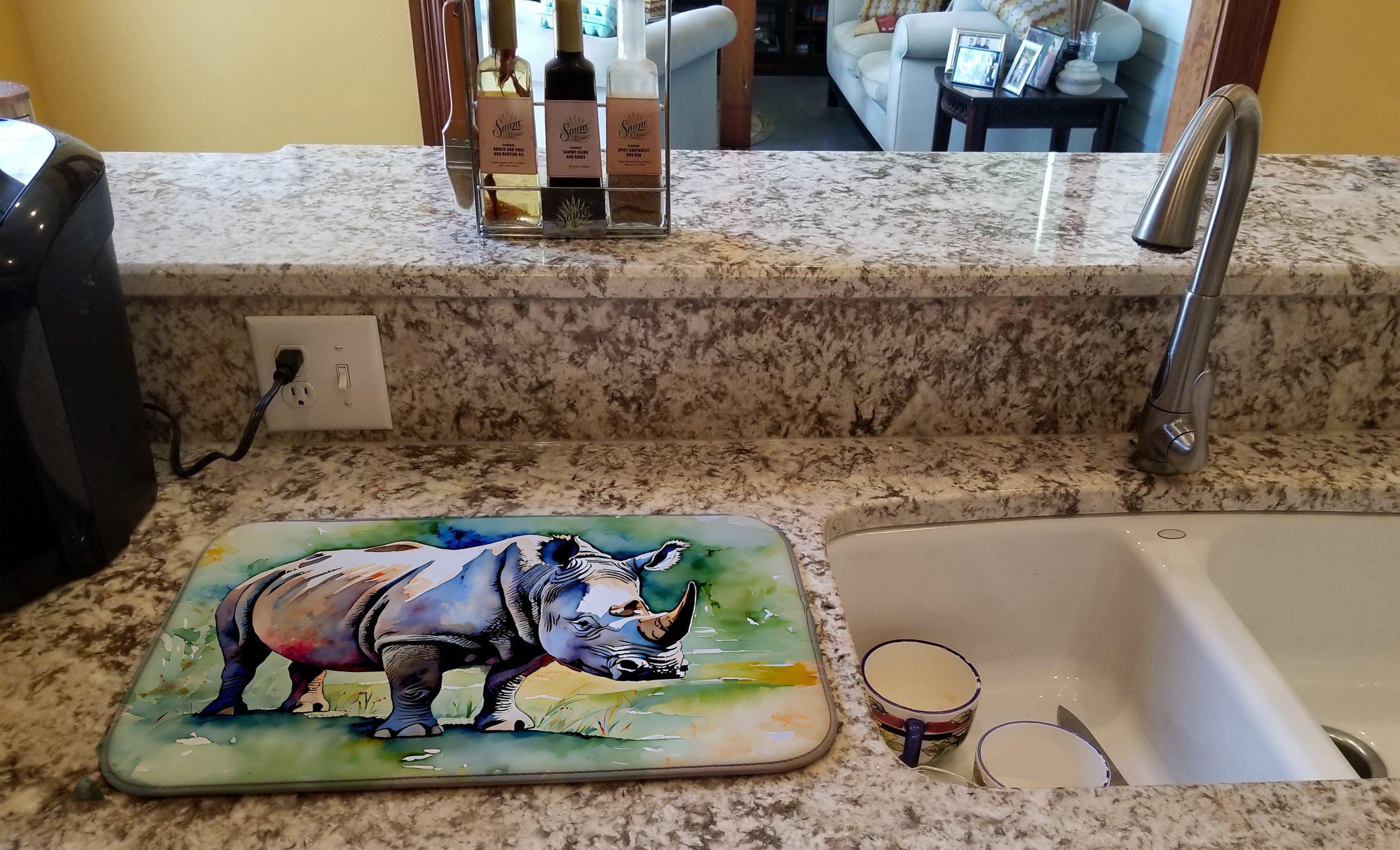 Rhinoceros Dish Drying Mat Absorbent Dish Drying Mat Pad for Kitchen Counter Dish Drainer Mat for Countertop, 14 x 21", Multicolor