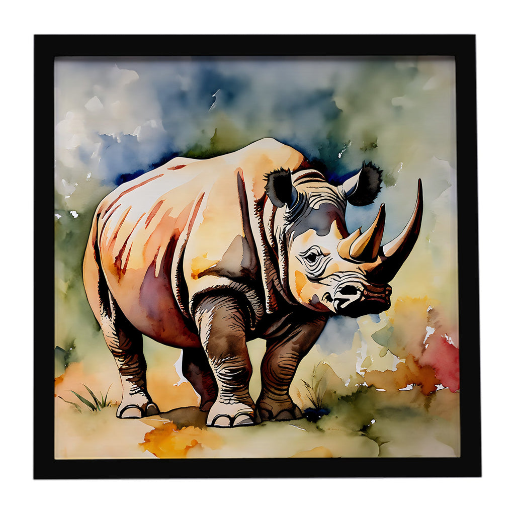 Rhinoceros Framed Metal Print Bathroom, Kitchen, Office, Home Decor Wall Art Ready to Hang, Square, 8X8