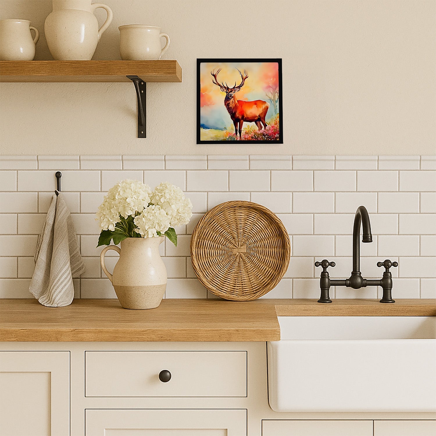 Deer Stag Framed Metal Print Bathroom, Kitchen, Office, Home Decor Wall Art Ready to Hang, Square, 8X8