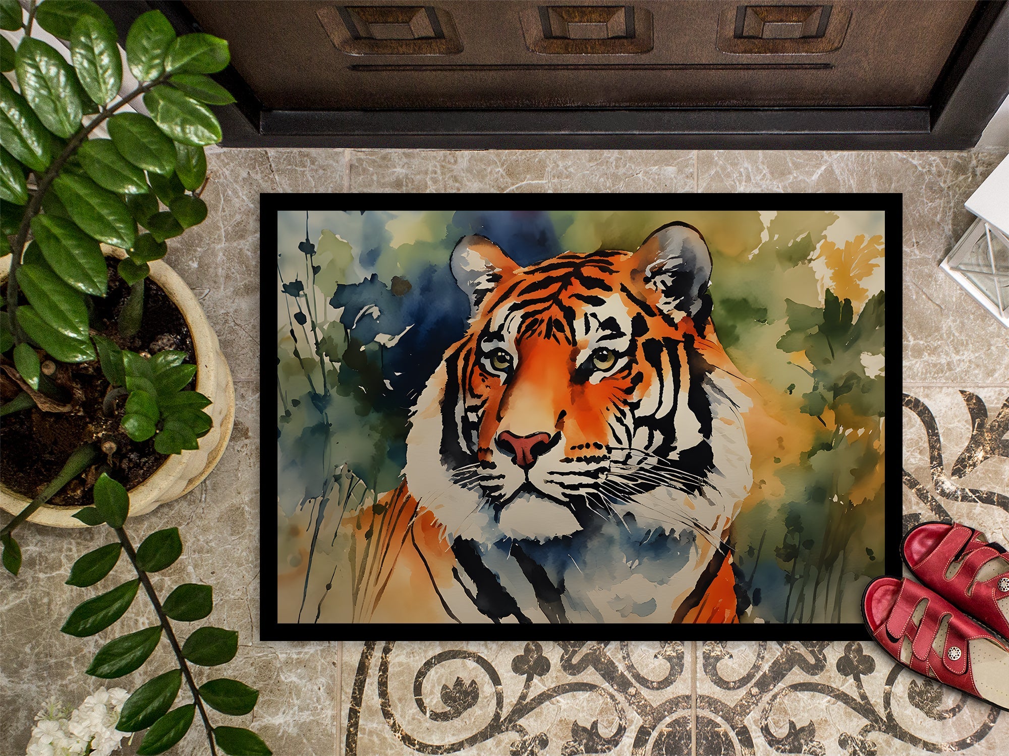 Tiger Doormat Indoor Outdoor 24H X 36W Front Door Mat Rugs for Entryway, Non Slip Washable Low Pile,