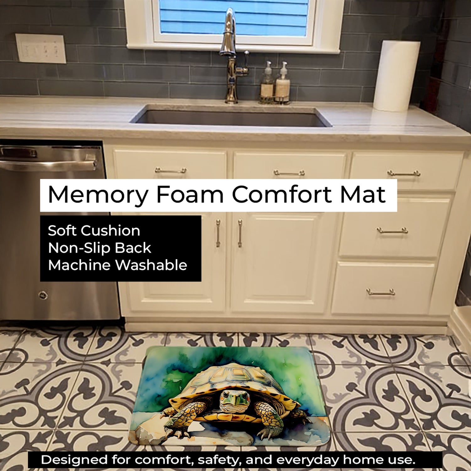 Turtles Tortoises Memory Foam Kitchen Mat Machine Washable Anti-Fatigue Cushion Comfort Bath or Kitchen Rug