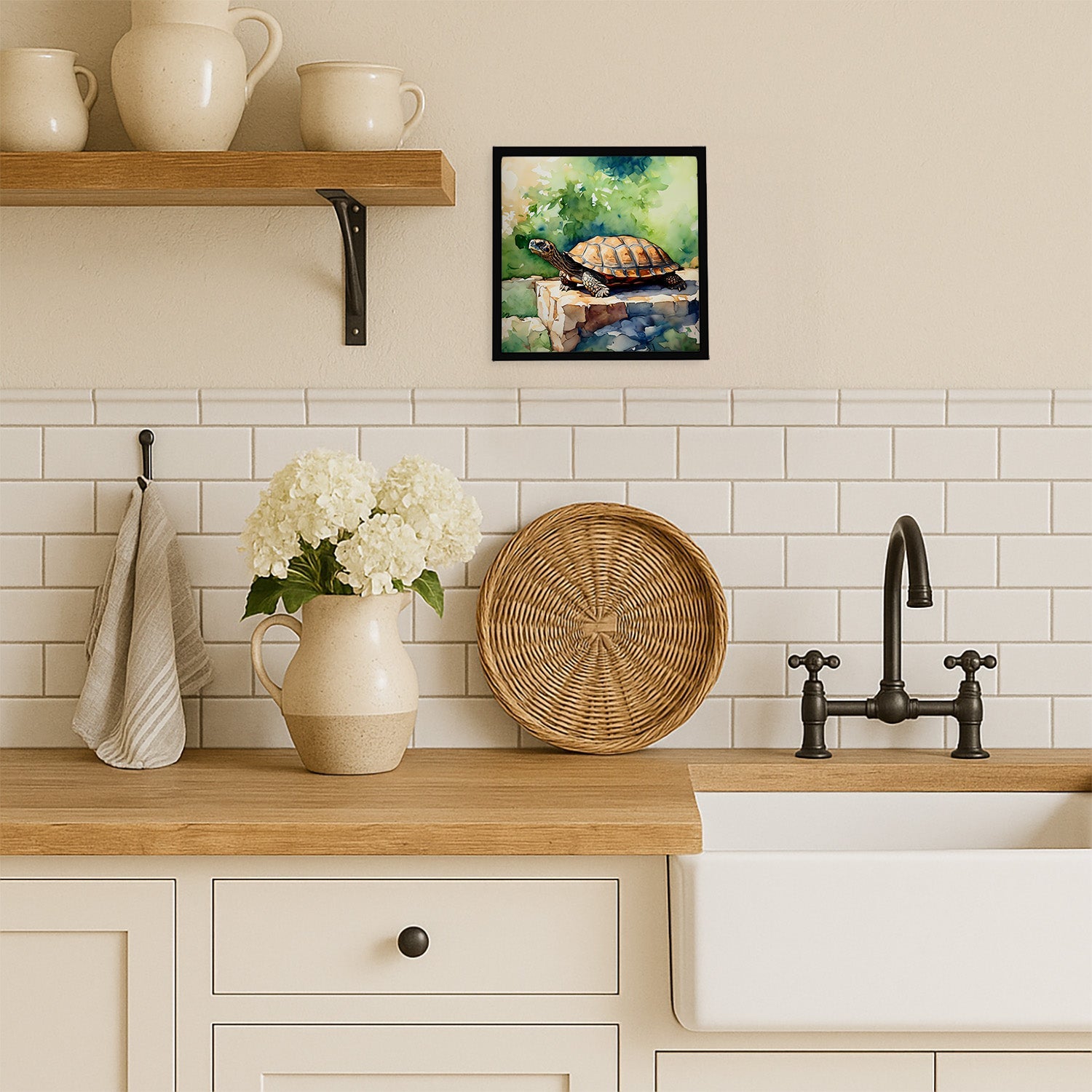 Turtles Tortoises Framed Metal Print Bathroom, Kitchen, Office, Home Decor Wall Art Ready to Hang, Square, 8X8