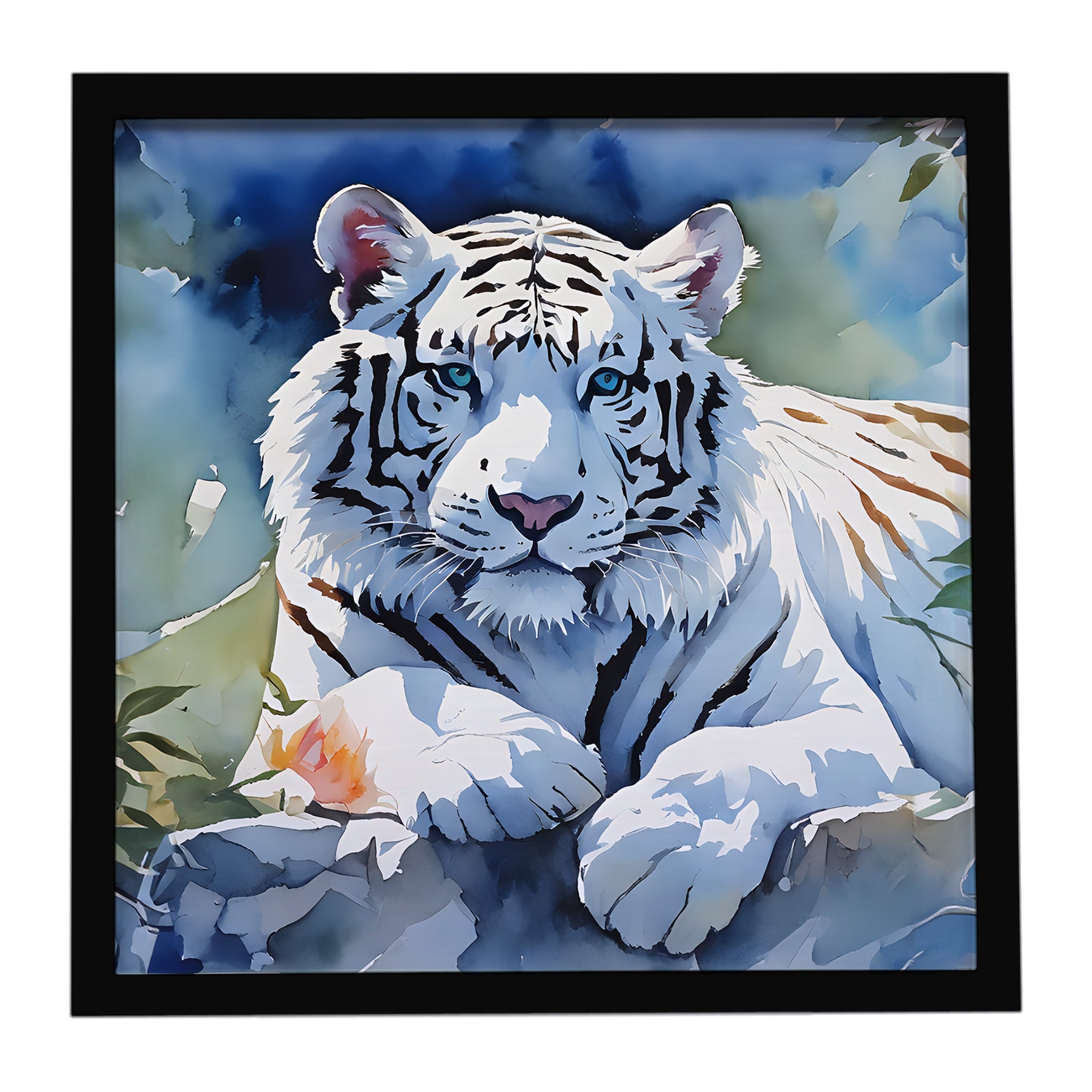 White Tiger Framed Metal Print Bathroom, Kitchen, Office, Home Decor Wall Art Ready to Hang, Square, 8X8