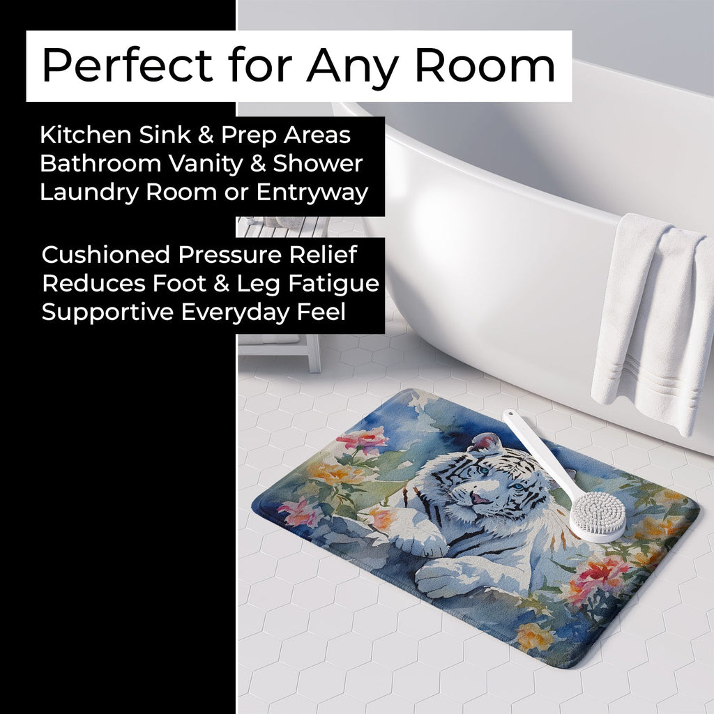 White Tiger Memory Foam Kitchen Mat Machine Washable Anti-Fatigue Cushion Comfort Bath or Kitchen Rug