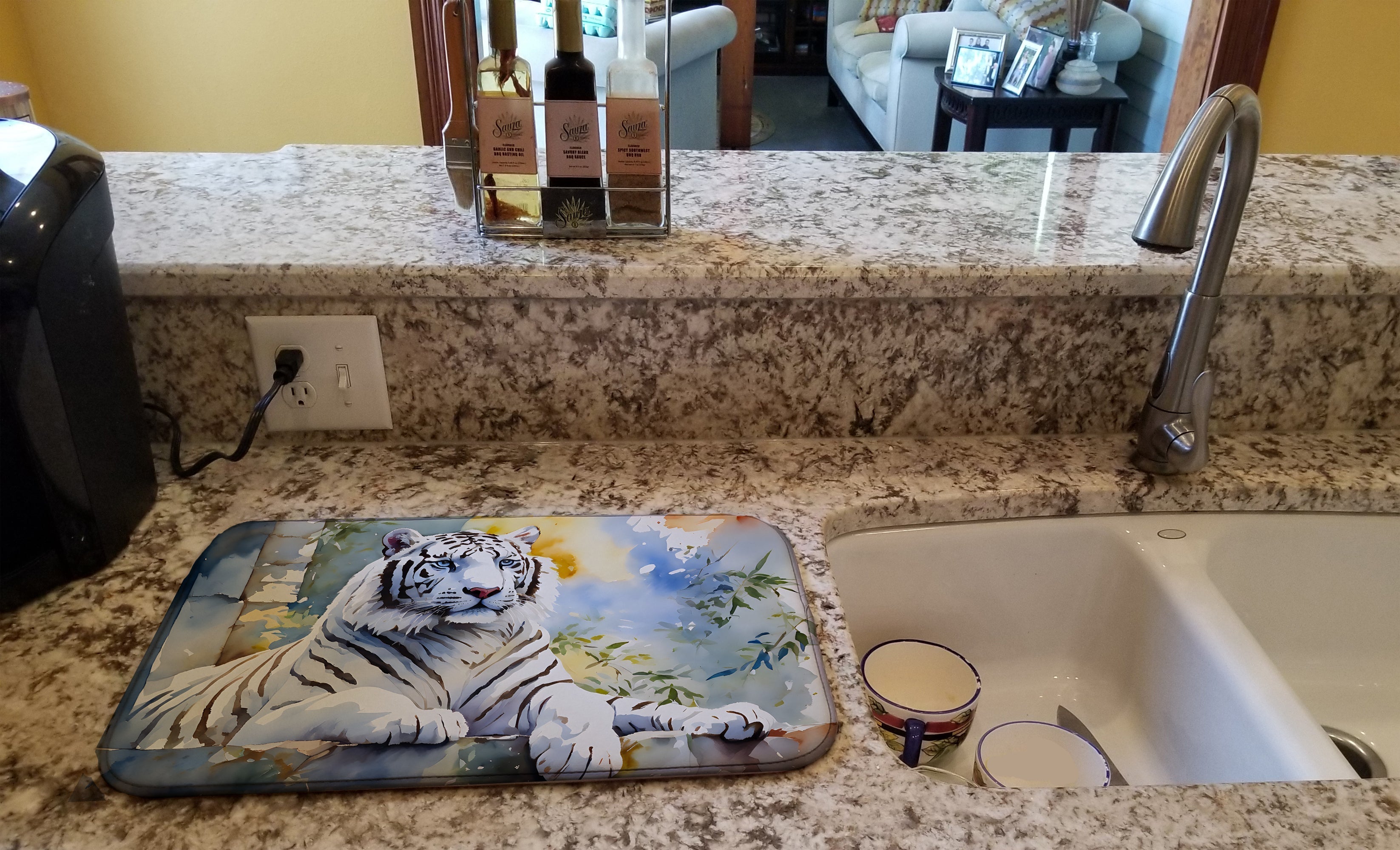 White Tiger Dish Drying Mat Absorbent Dish Drying Mat Pad for Kitchen Counter Dish Drainer Mat for Countertop, 14 x 21", Multicolor