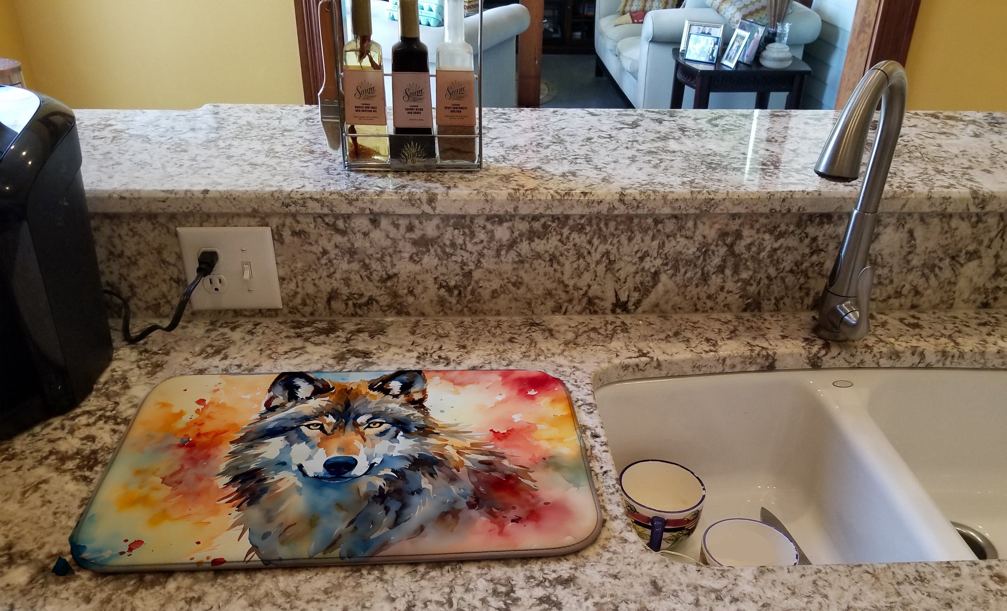 Wolves Wolf Dish Drying Mat Absorbent Dish Drying Mat Pad for Kitchen Counter Dish Drainer Mat for Countertop, 14 x 21", Multicolor