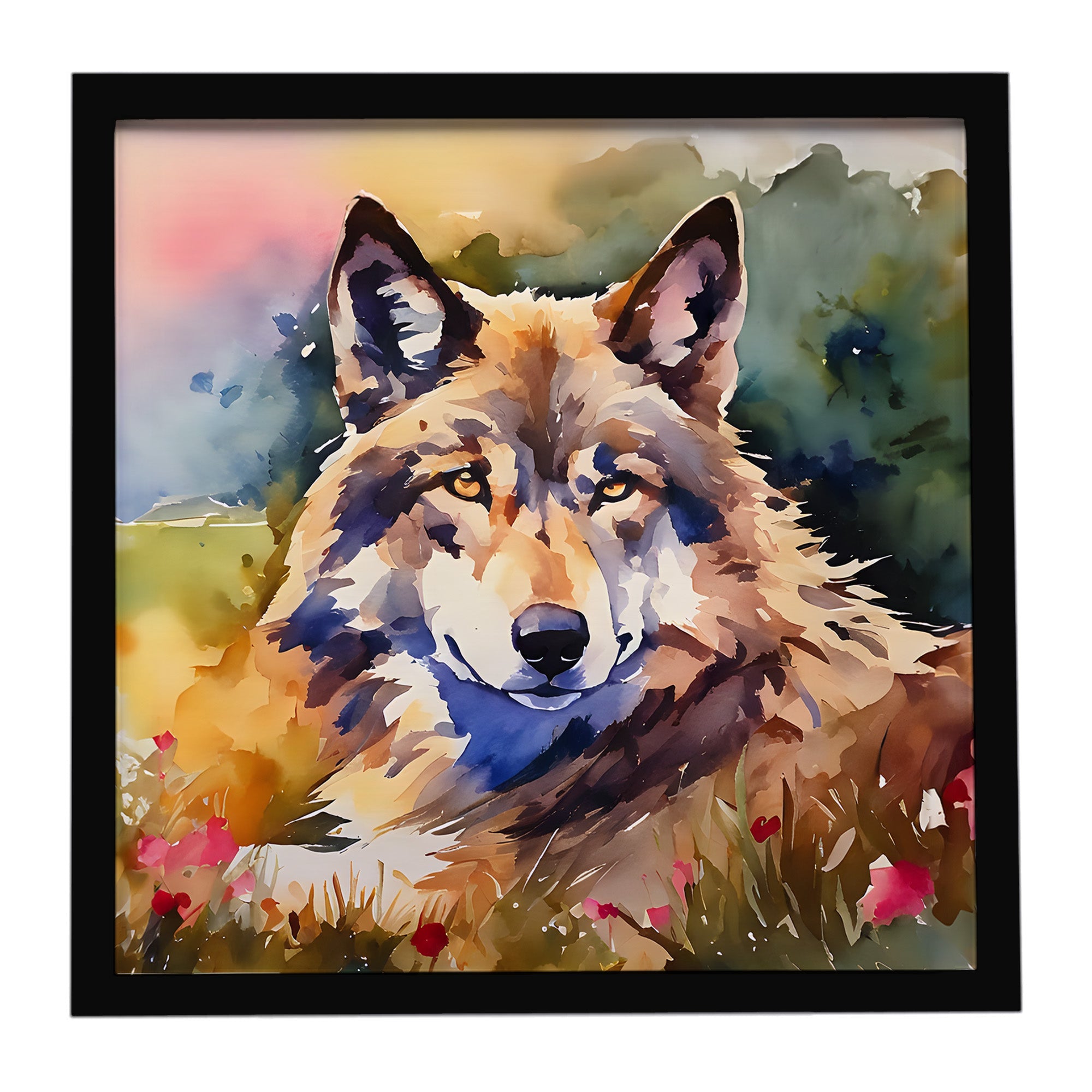 Wolves Wolf  Framed Metal Print Bathroom, Kitchen, Office, Home Decor Wall Art Ready to Hang, Square, 8X8