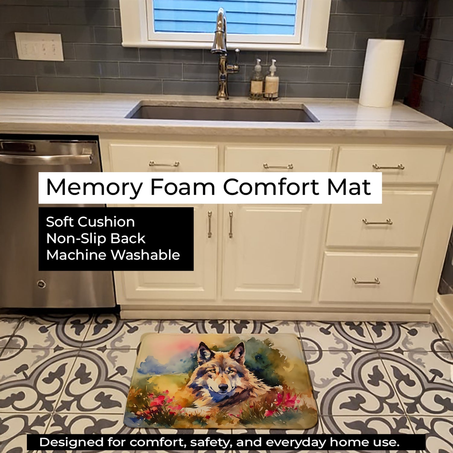 Wolves Wolf Memory Foam Kitchen Mat Machine Washable Anti-Fatigue Cushion Comfort Bath or Kitchen Rug