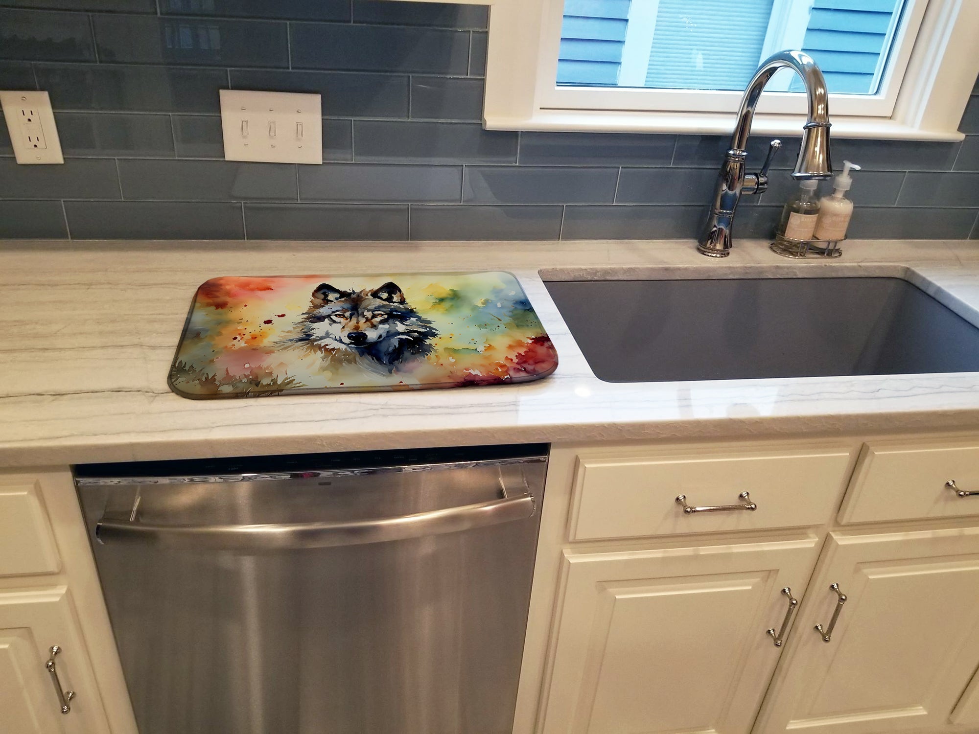 Wolves Wolf Dish Drying Mat Absorbent Dish Drying Mat Pad for Kitchen Counter Dish Drainer Mat for Countertop, 14 x 21", Multicolor