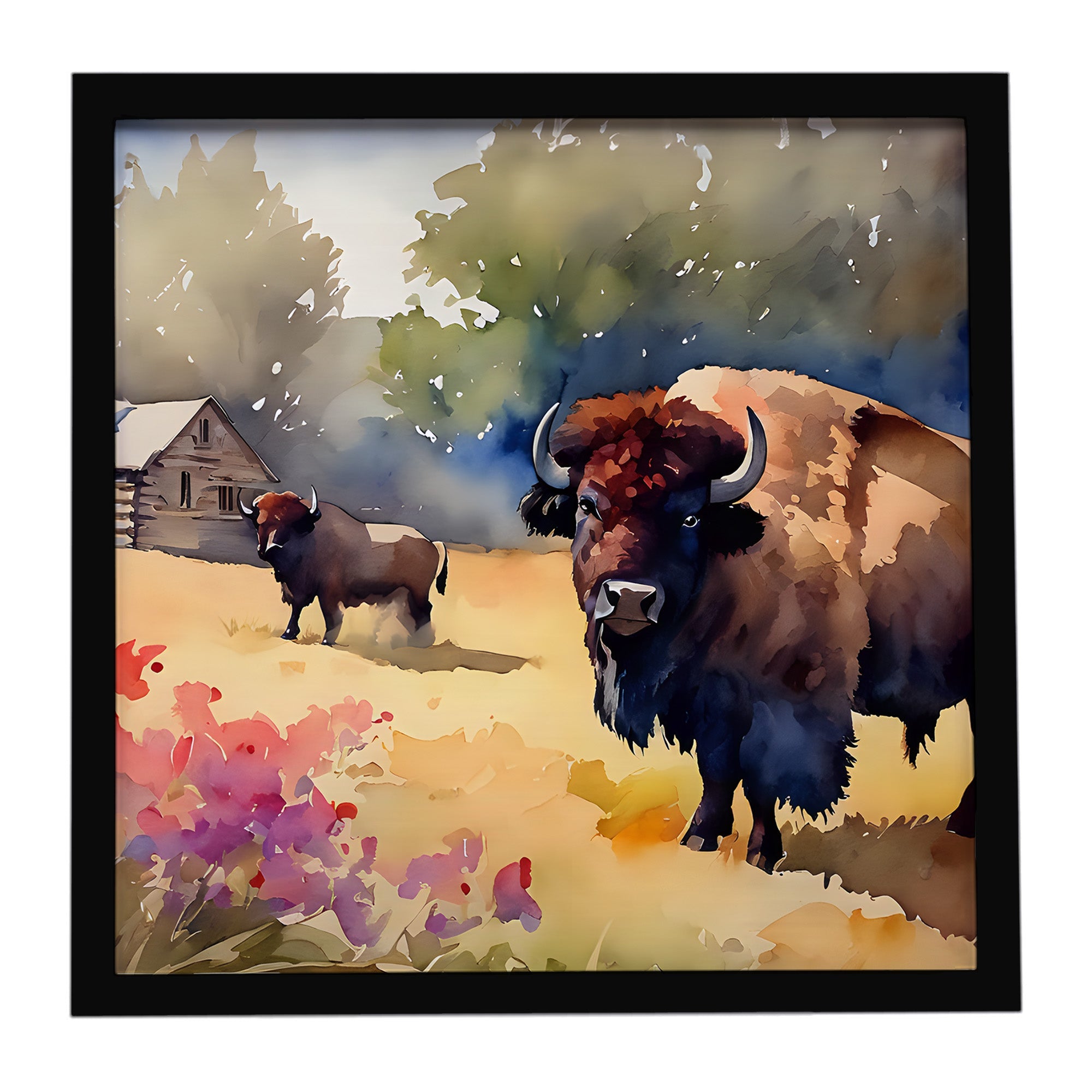 Wood Bison Framed Metal Print Bathroom, Kitchen, Office, Home Decor Wall Art Ready to Hang, Square, 8X8