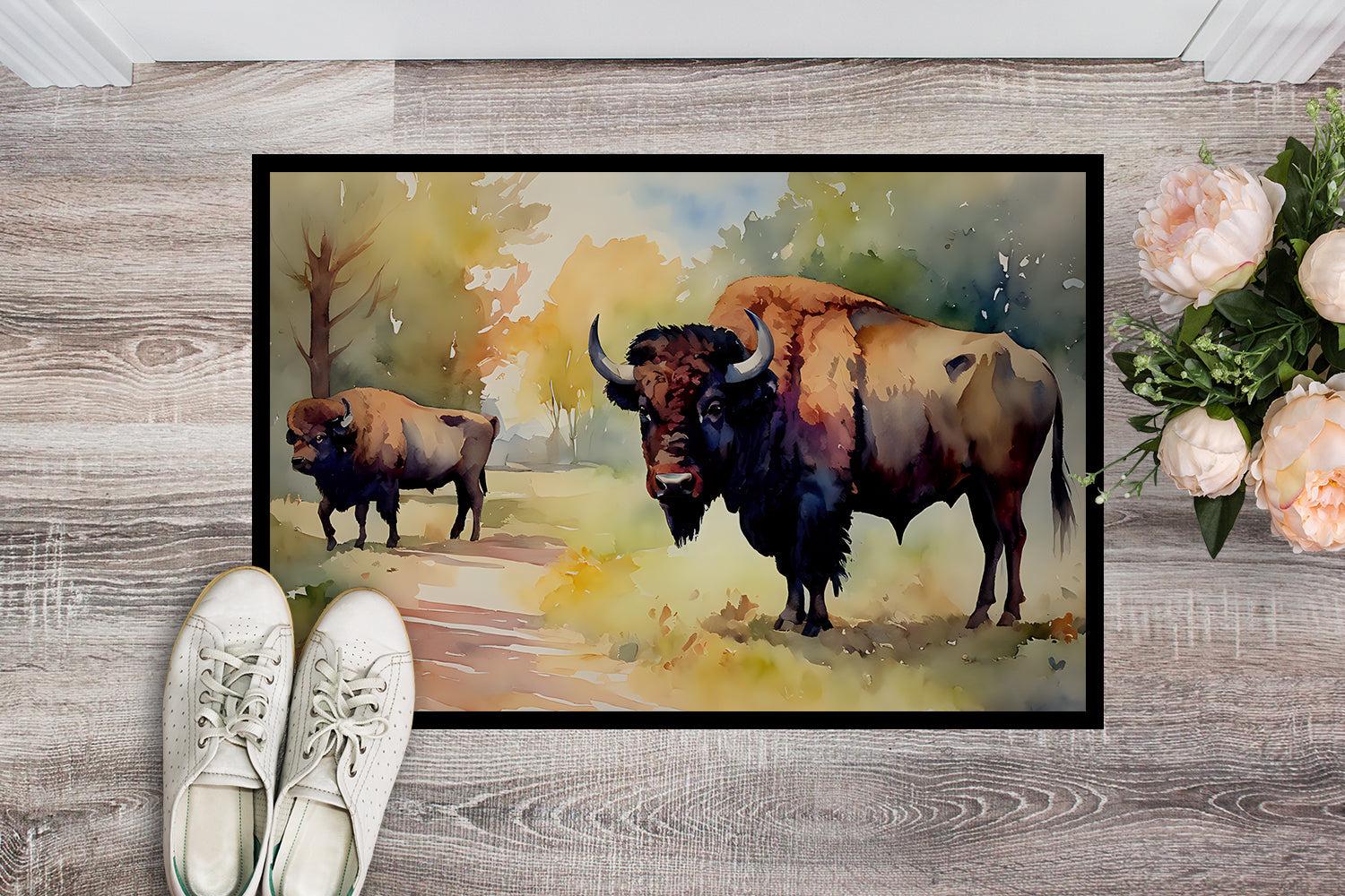 Wood Bison Doormat Indoor Outdoor 18H X 27W Front Door Mat Rugs for Entryway, Non Slip Washable