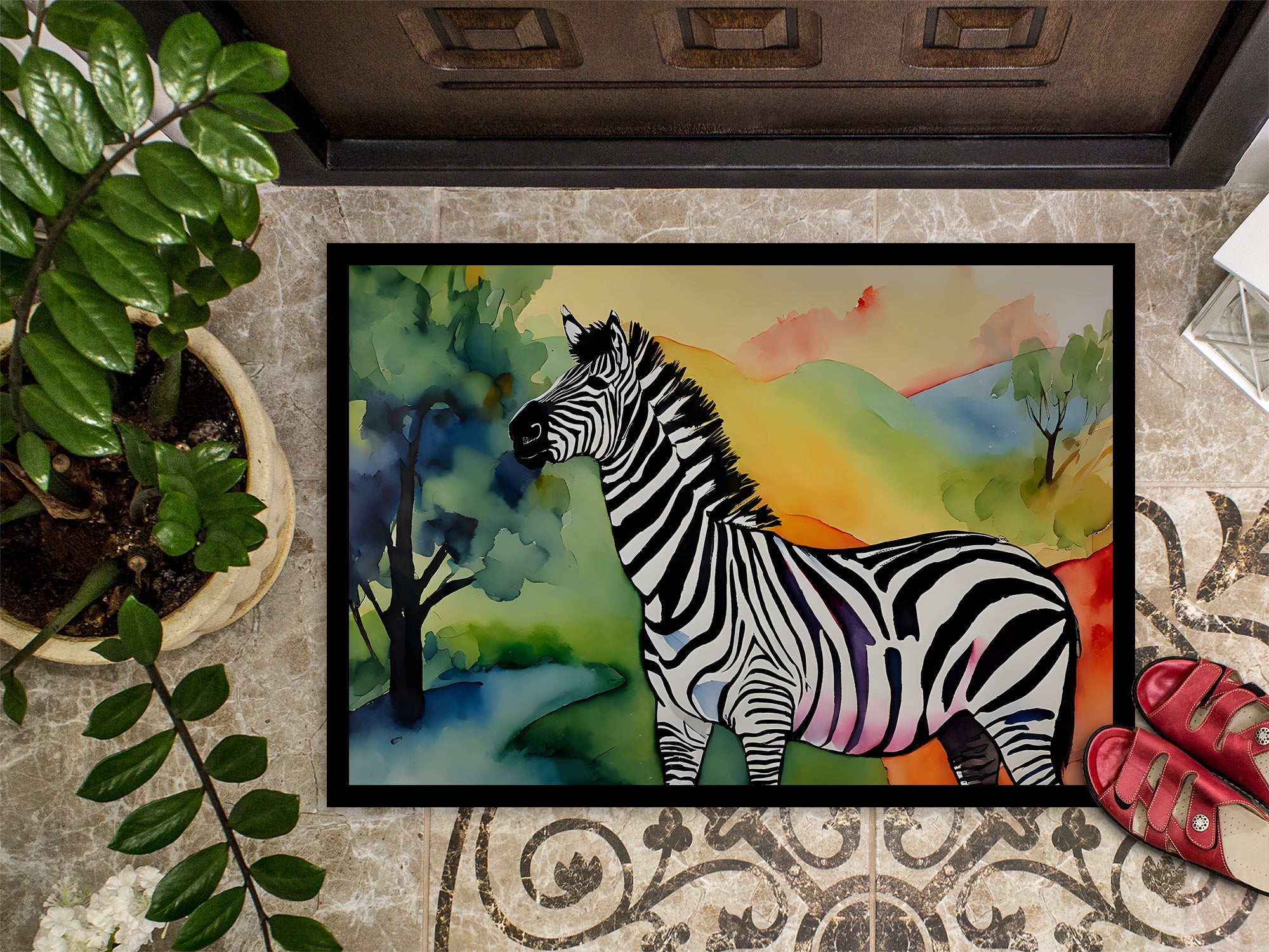 Zebra Doormat Indoor Outdoor 24H X 36W Front Door Mat Rugs for Entryway, Non Slip Washable Low Pile,