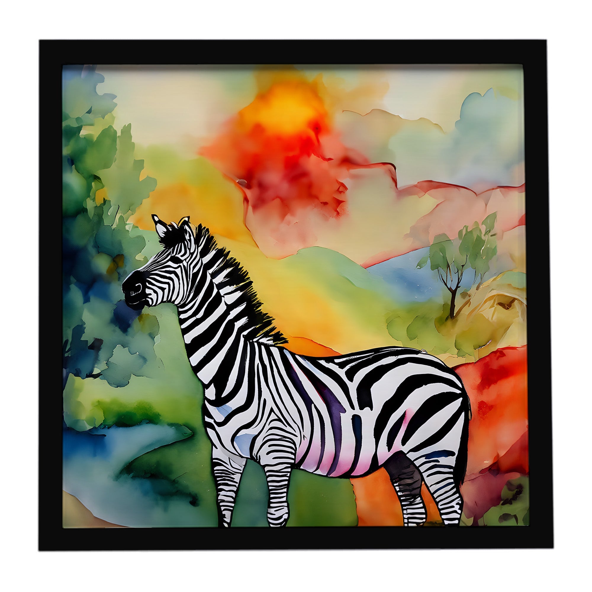 Zebra Framed Metal Print Bathroom, Kitchen, Office, Home Decor Wall Art Ready to Hang, Square, 8X8