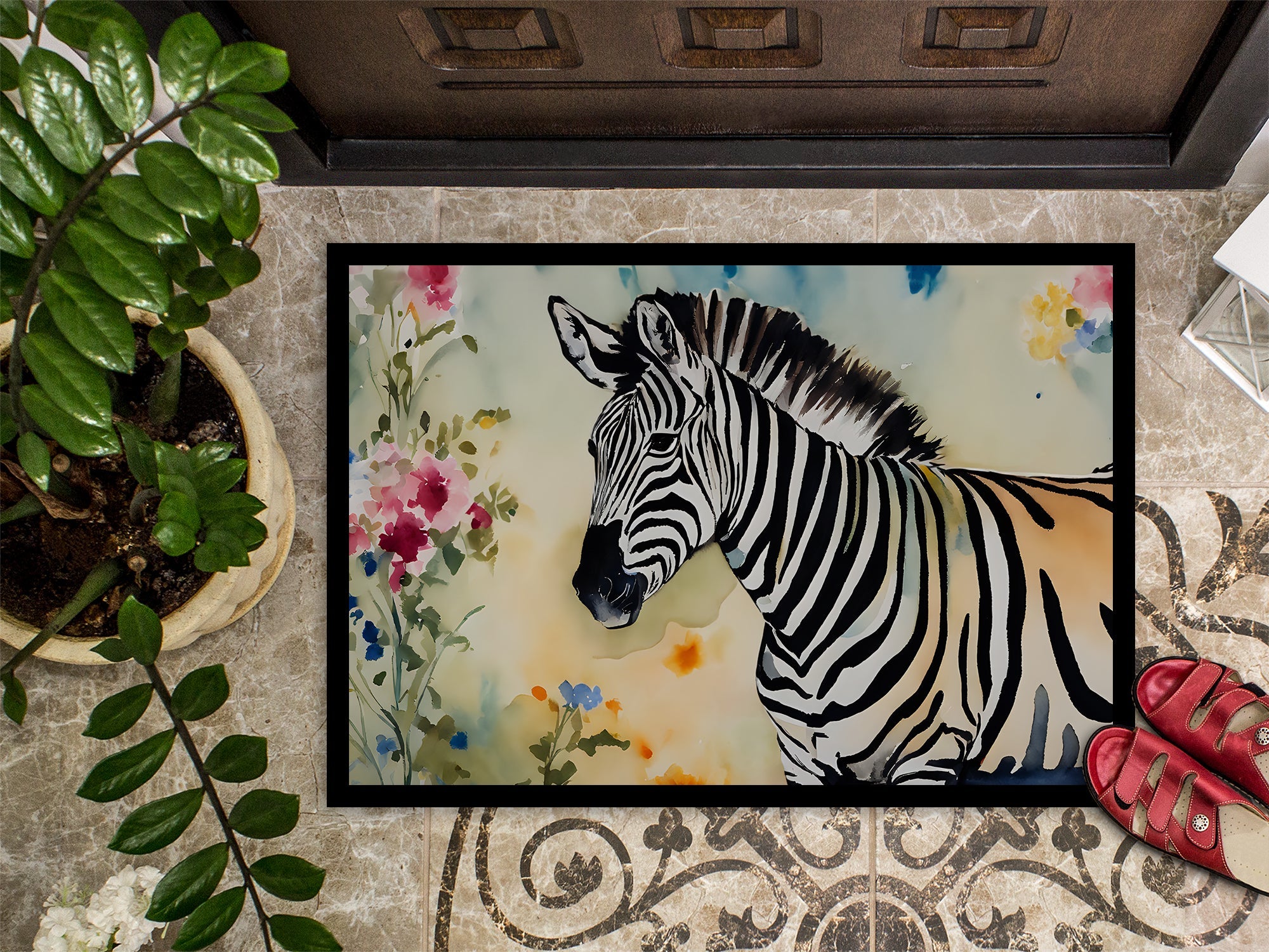Zebra Doormat Indoor Outdoor 24H X 36W Front Door Mat Rugs for Entryway, Non Slip Washable Low Pile,