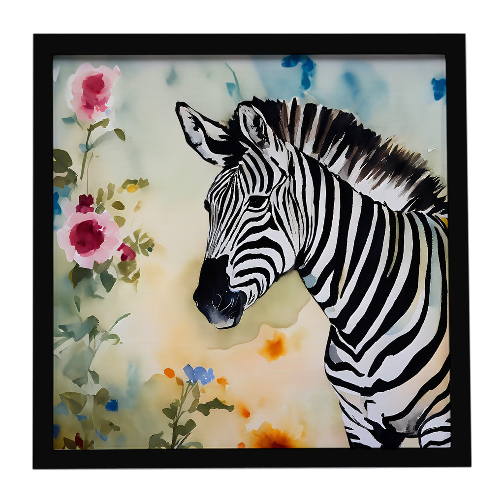 Zebra Framed Metal Print Bathroom, Kitchen, Office, Home Decor Wall Art Ready to Hang, Square, 8X8
