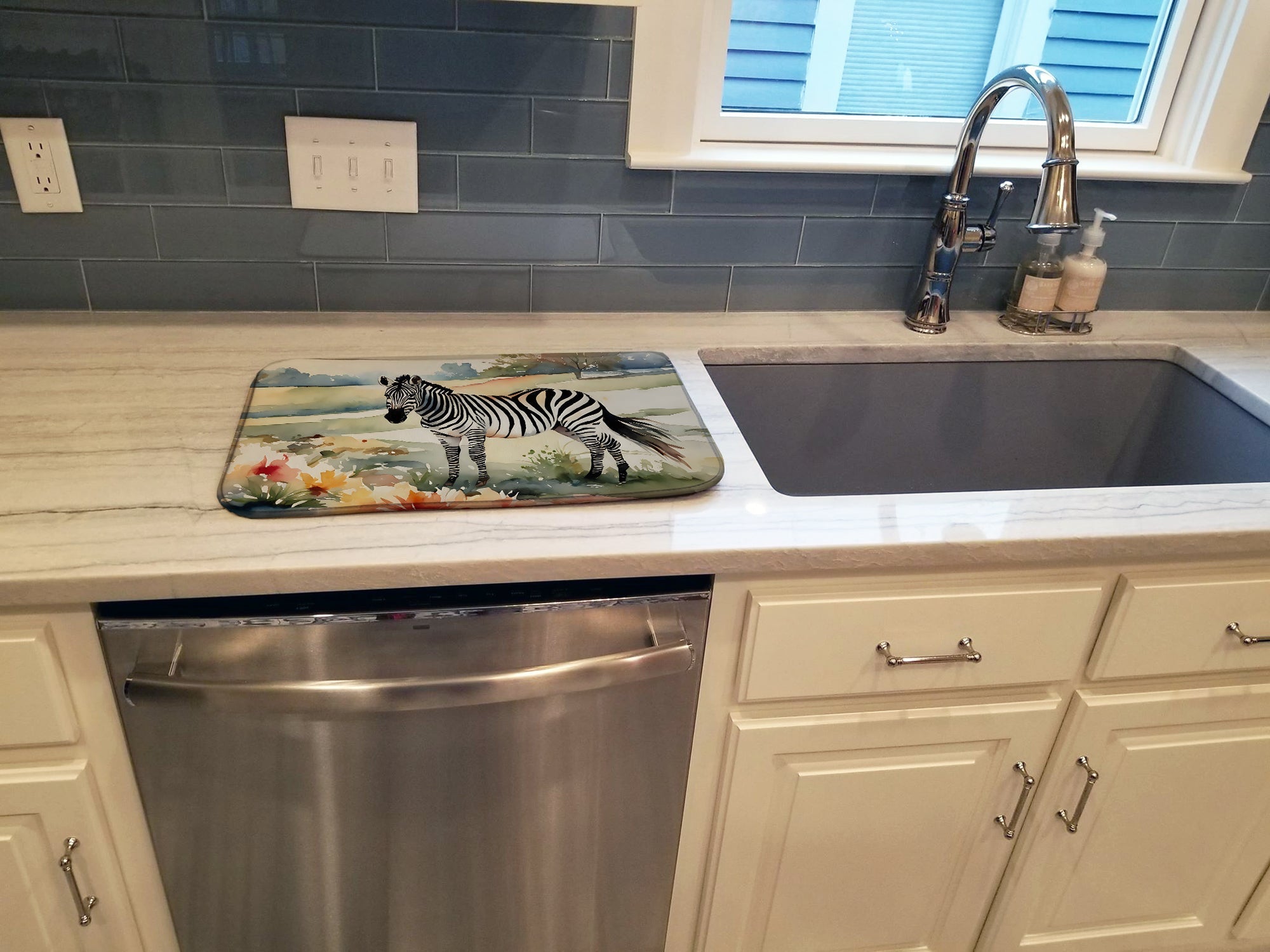 Zebra Dish Drying Mat Absorbent Dish Drying Mat Pad for Kitchen Counter Dish Drainer Mat for Countertop, 14 x 21", Multicolor