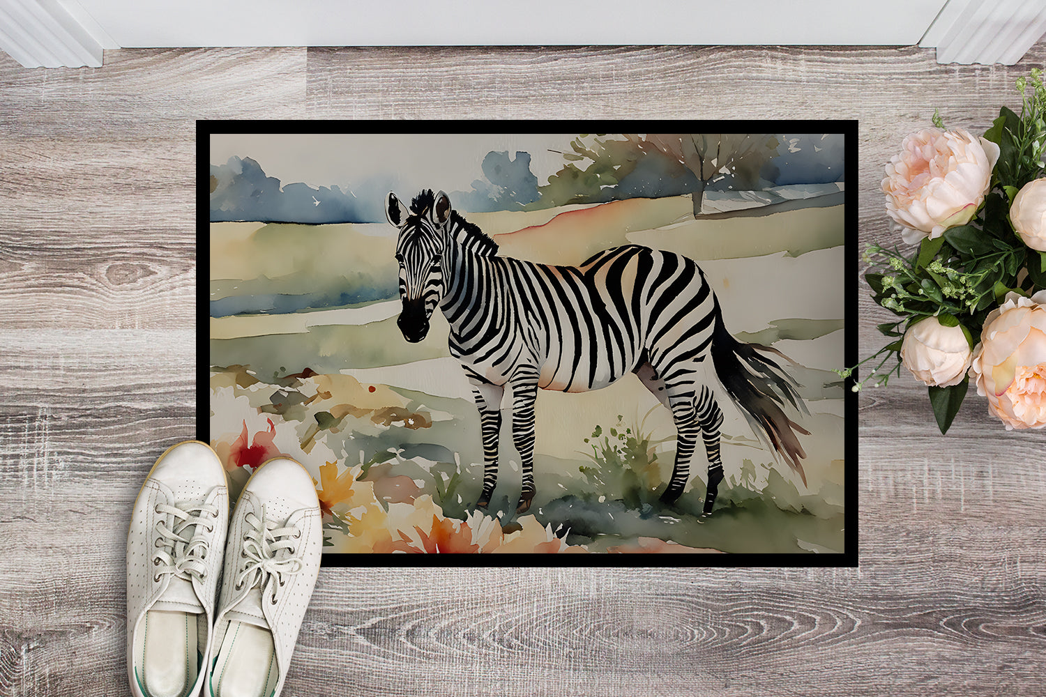 Zebra Doormat Indoor Outdoor 24H X 36W Front Door Mat Rugs for Entryway, Non Slip Washable Low Pile,
