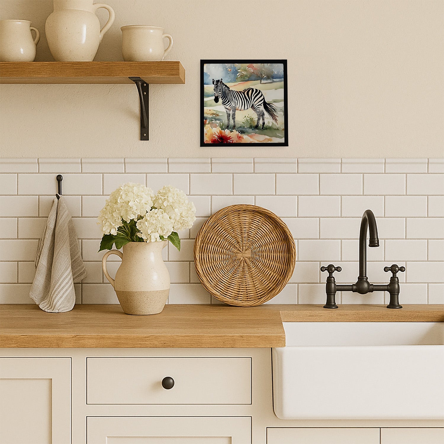 Zebra Framed Metal Print Bathroom, Kitchen, Office, Home Decor Wall Art Ready to Hang, Square, 8X8
